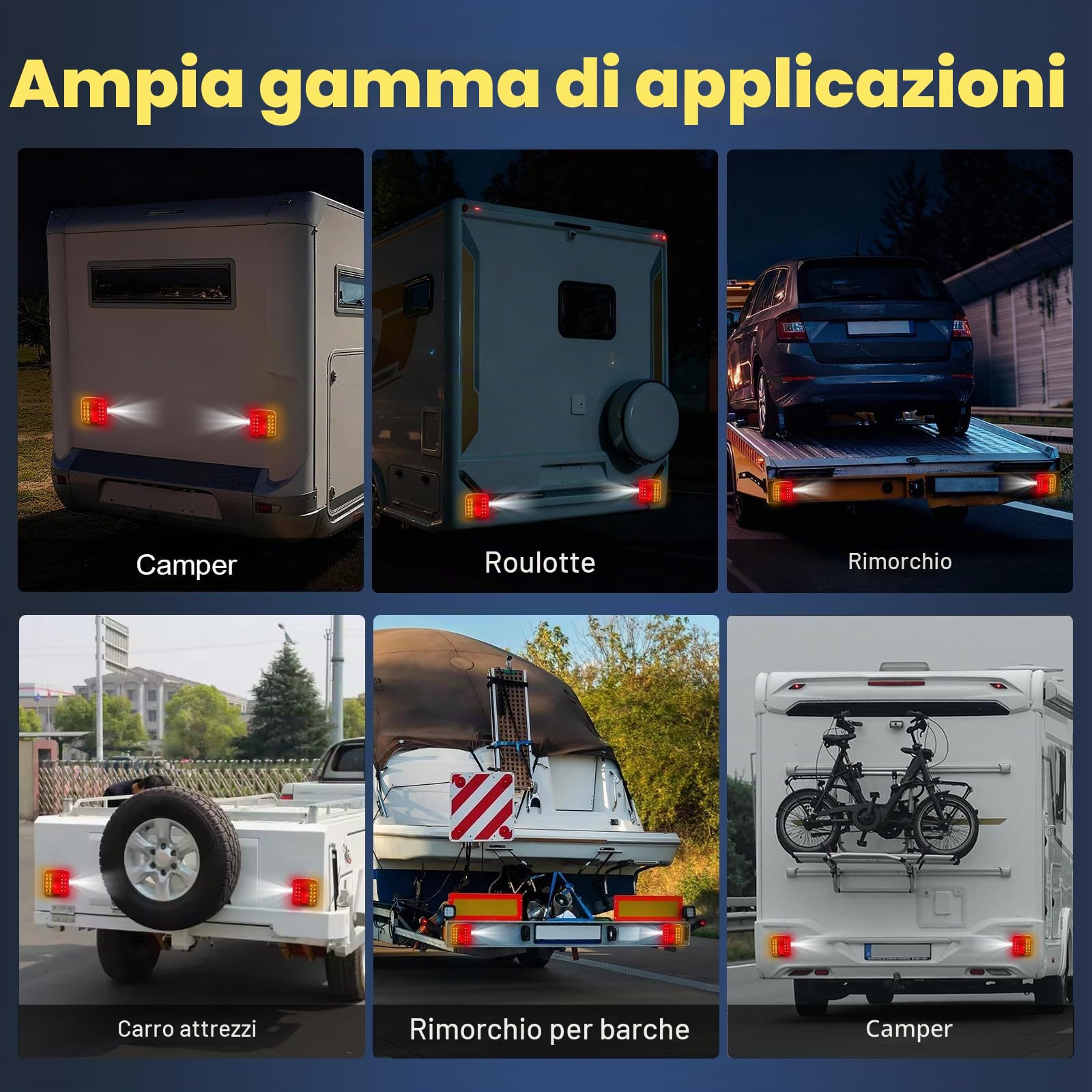 LED Fanali posteriori rimorchio senza fili 12V magnetico kit Fanale posteriore wireless portatile per rimorchi auto, roulotte, veicoli agricoli, camper- ricaricabile, impermeabile, E11