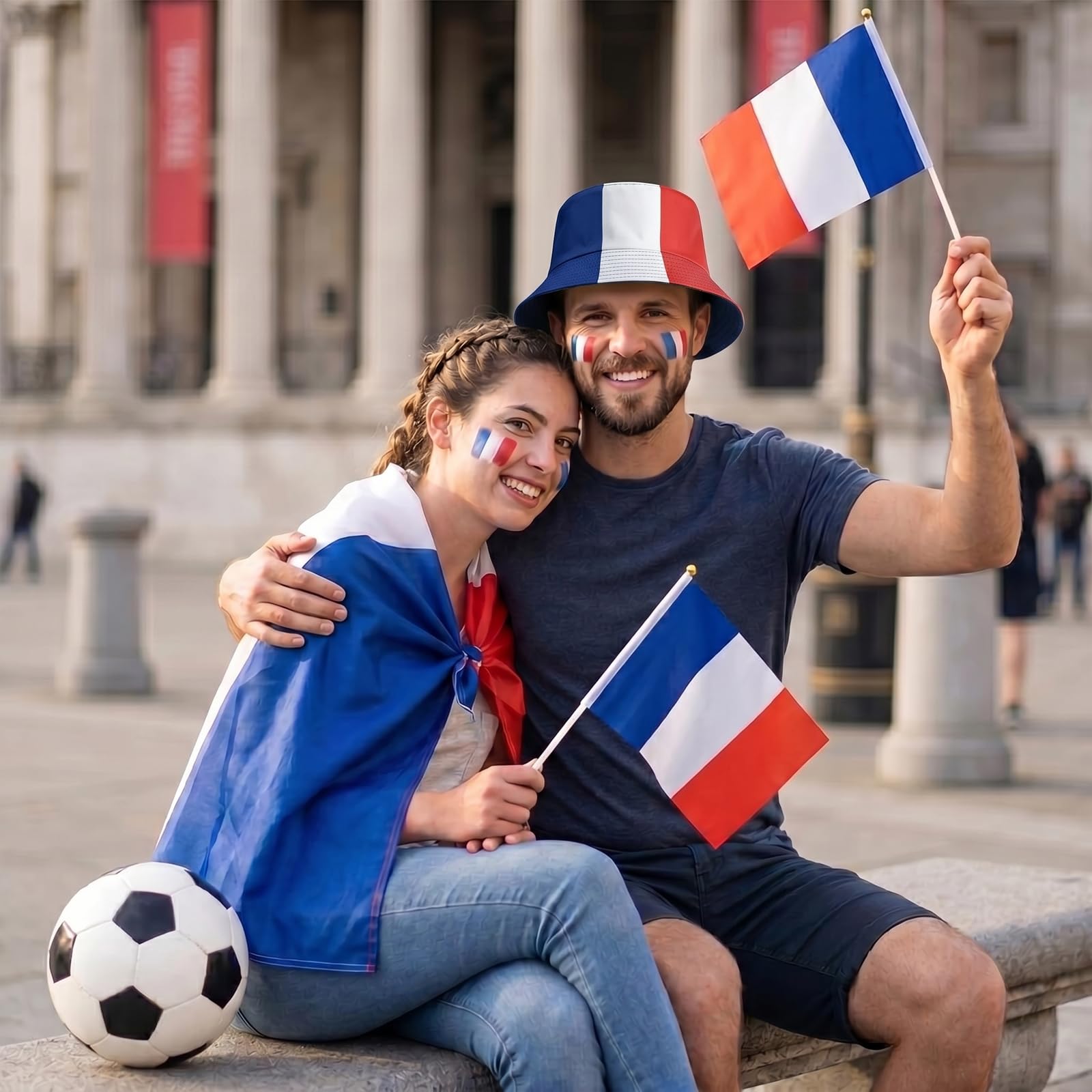 Petits Drapeaux à Main France Lot de 10, 14 x 21 cm, Drapeaux en Polyester avec Bâton pour Football Fan Zone