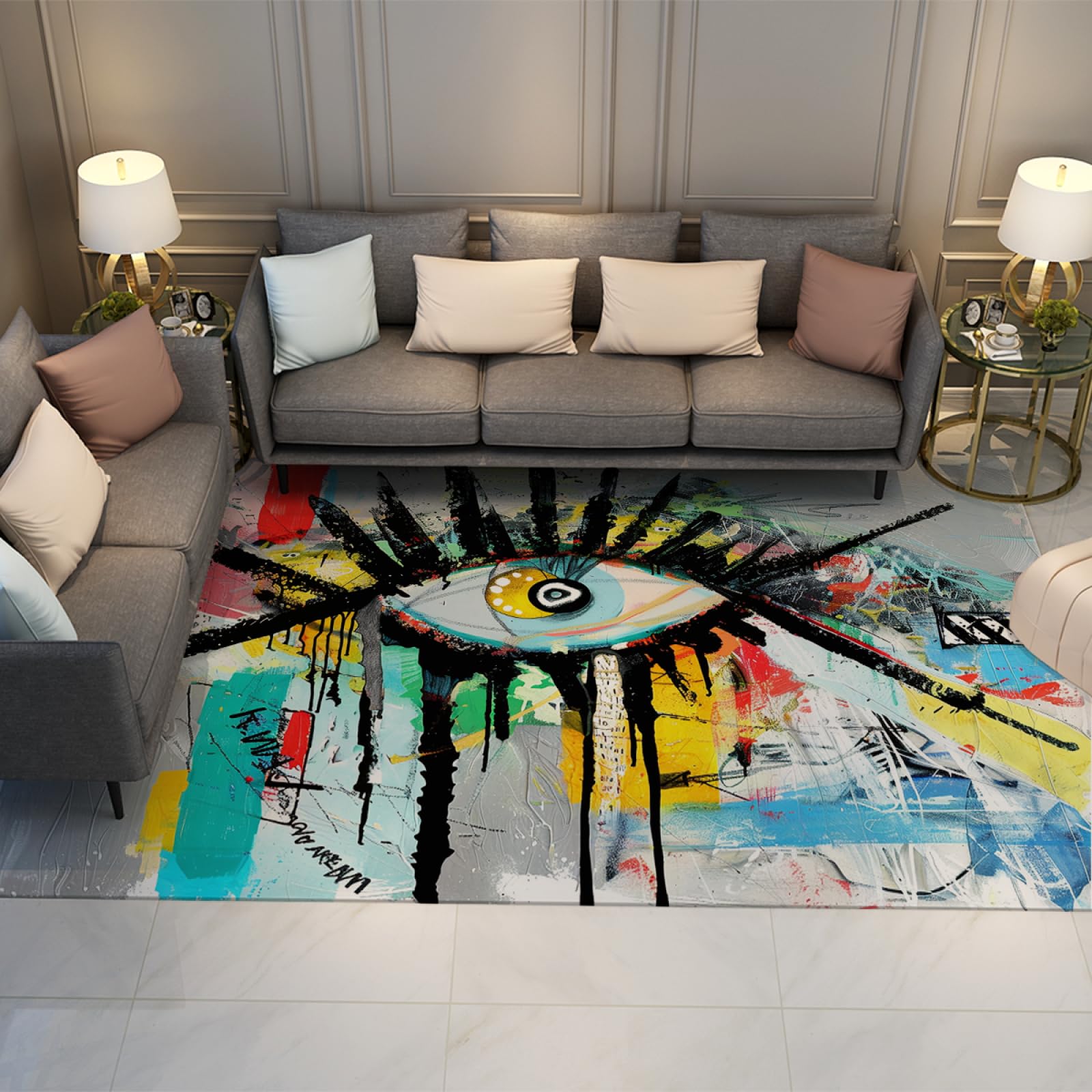 Tapis street art eye graffiti moderne et léger pour balcon intérieur extérieur