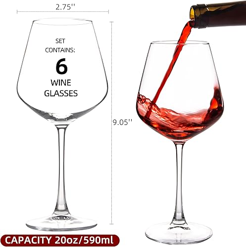 Miniatura 2 de UMEIED Juego de 6 copas de vino de 20 onzas, copas de vino transparentes de tallo largo, perfectas para degustación de vino, aniversario, boda,