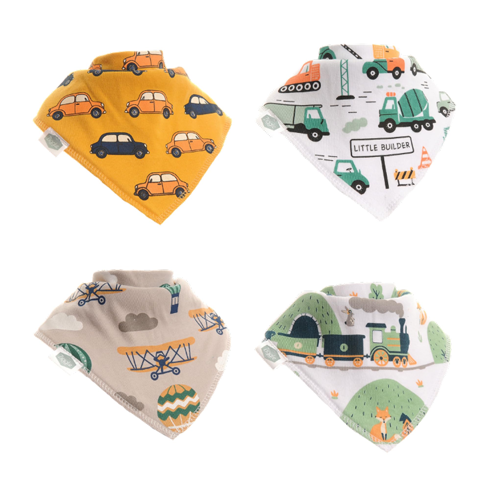 Ziggle Bandana Dribble Bibs - Cotton Front Baby Bibs Newborn to 24 Months - Newborn Gifts - Baby Bibs For Comfortable Kids - Vroom bib set