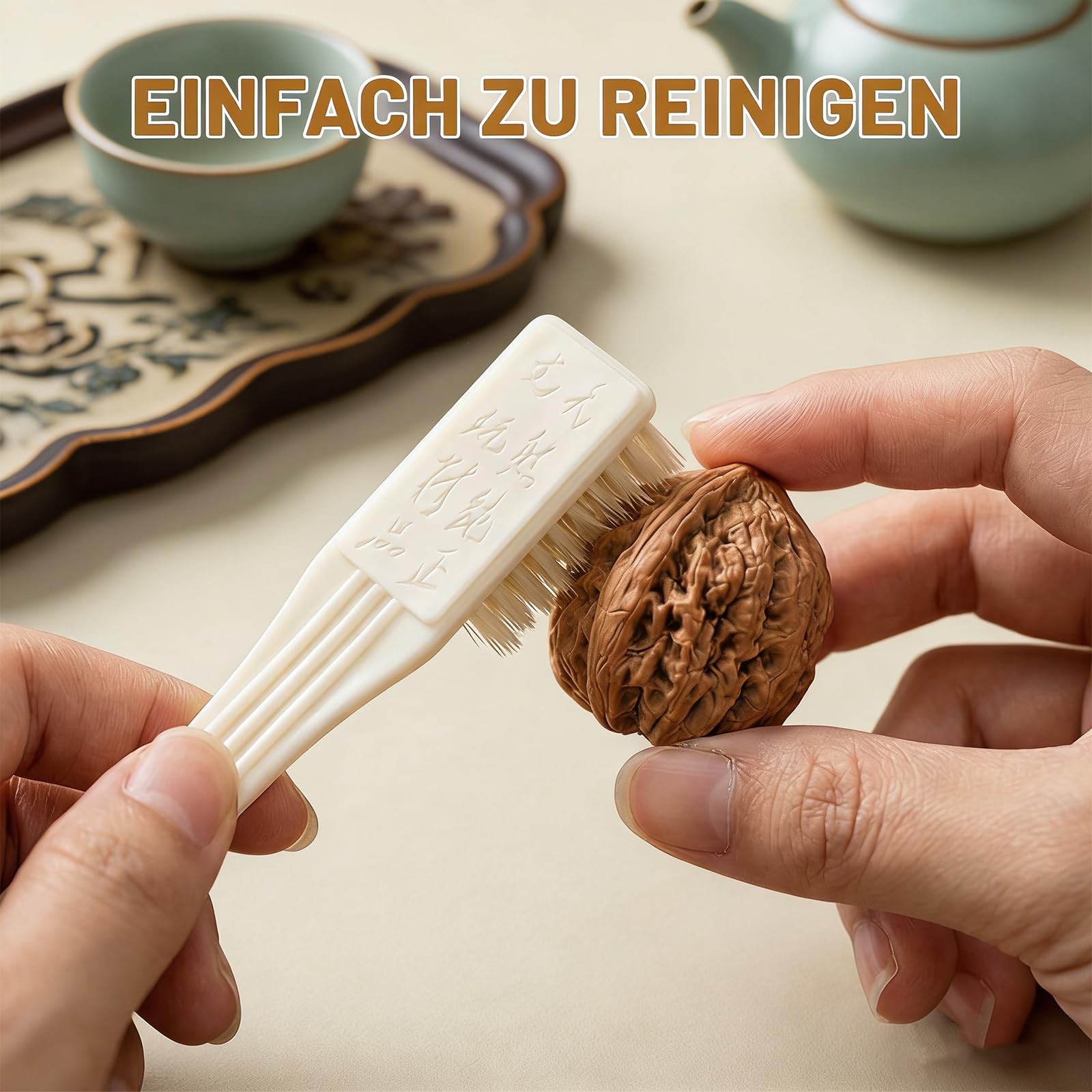 Juego de 2 bolas de nueces Wenwan para masaje de manos y enfoque, bolas tradicionales de nogal con cepillo y caja de almacenamiento, para meditación y entrenamiento de manos en la oficina