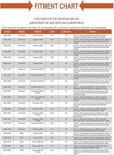 Miniatura 6 de Polea tensora de correa serpentina de repuesto para Chevy GMC 6.6 Duramax Diesel