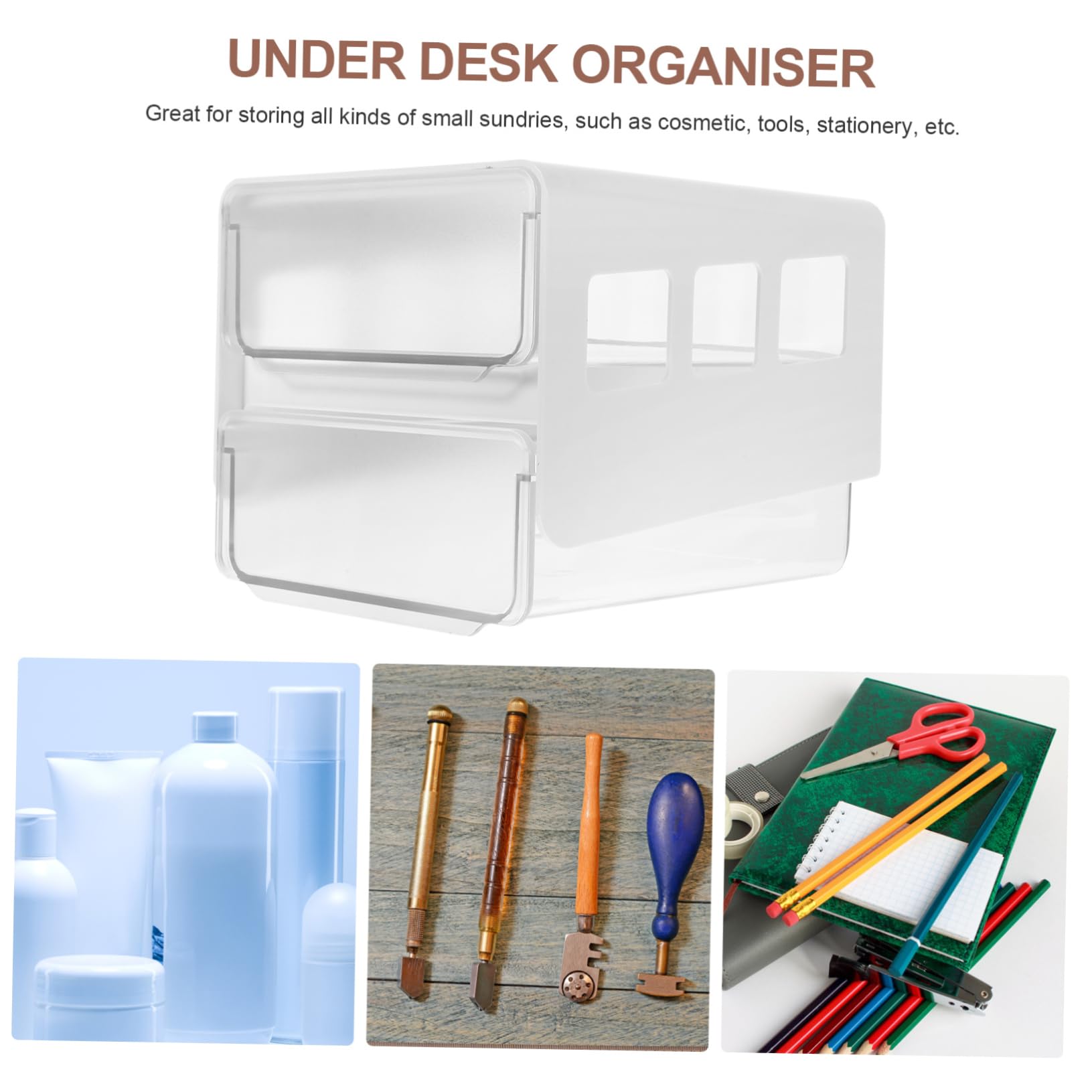 Hemobllo Sotto Scrivania in Abs e Pp Organizer Nascosto per Piccoli Oggetti Design Cassetto per Risparmiare Spazio Facile Installazione Nastri Autoadesivi Utilizzo Duraturo e Pratico