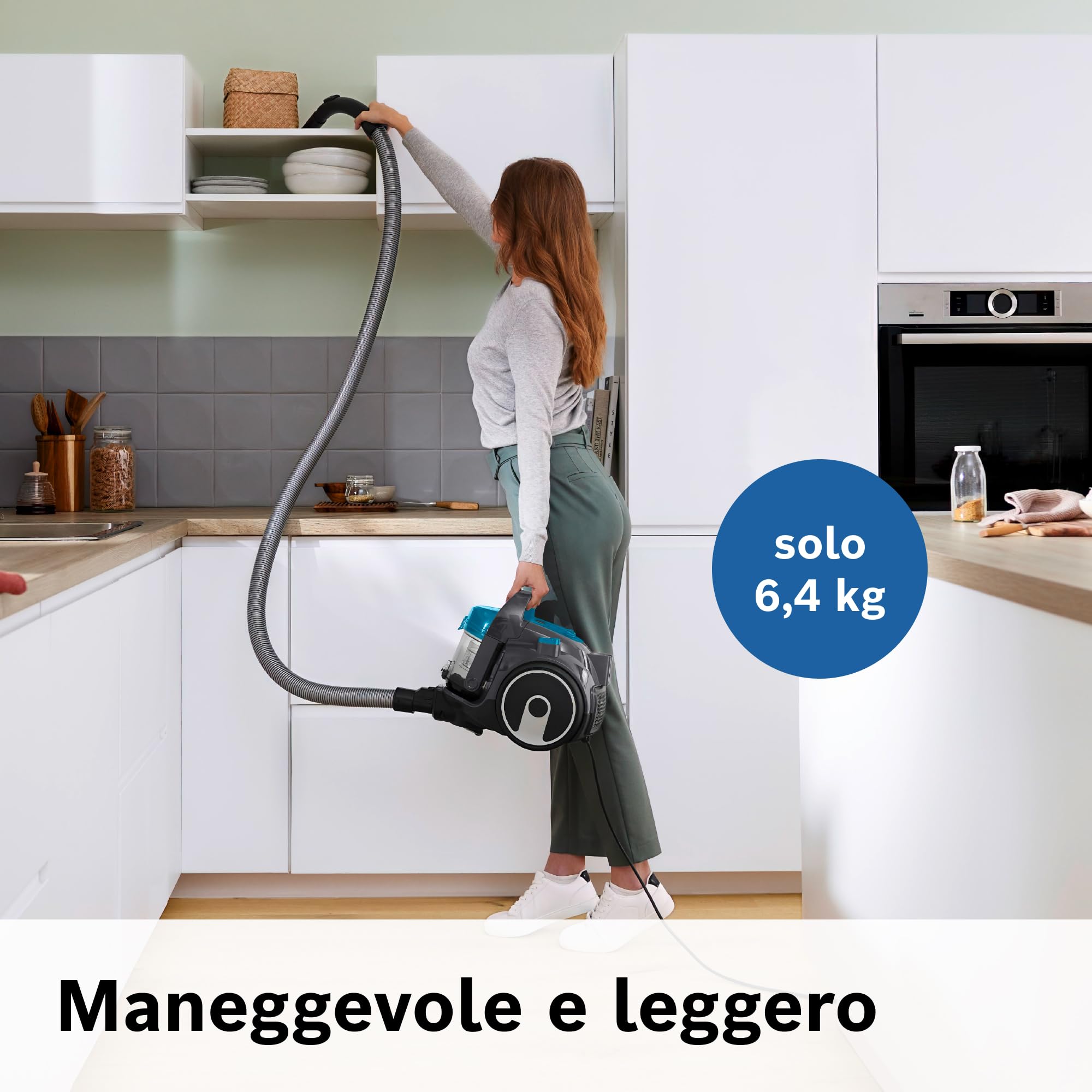 Bosch BGS05X240 Aspirapolvere a Traino Senza Sacco con Filtro Igienico PureAir, Design Compatto, Potente, Turchese