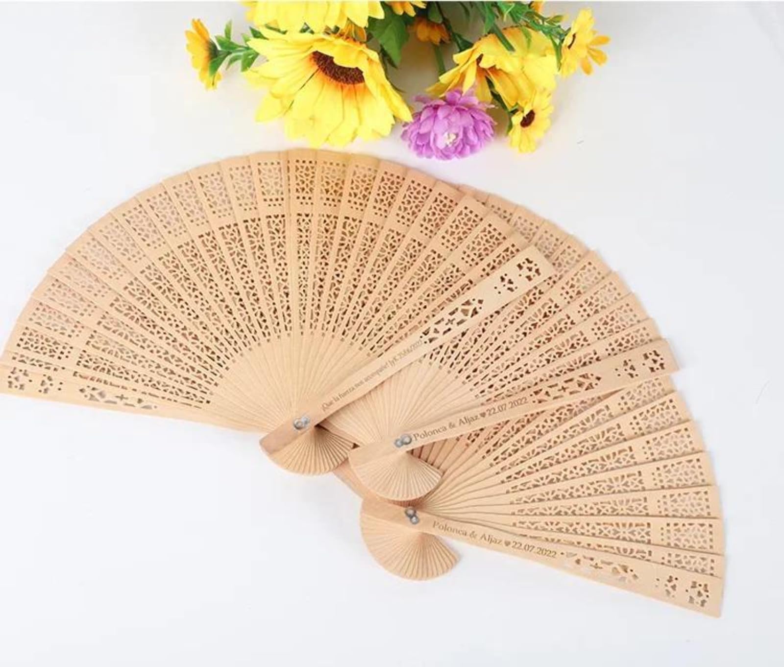 50 Ventagli Pieghevoli In Legno Personalizzati - Per Matrimoni, Feste, Ospiti, Con Incisione A Scelta - 7