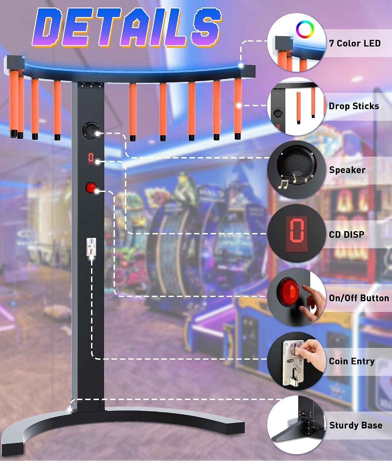 Máquina De Juego De Atrapar Palos para Desarrollar La Coordinación Mano-Ojo, Juego Portátil De Desafío De Reflejos con 11 Palos, 3 Modos De Juego, 10 Niveles De Velocidad, Luces Black