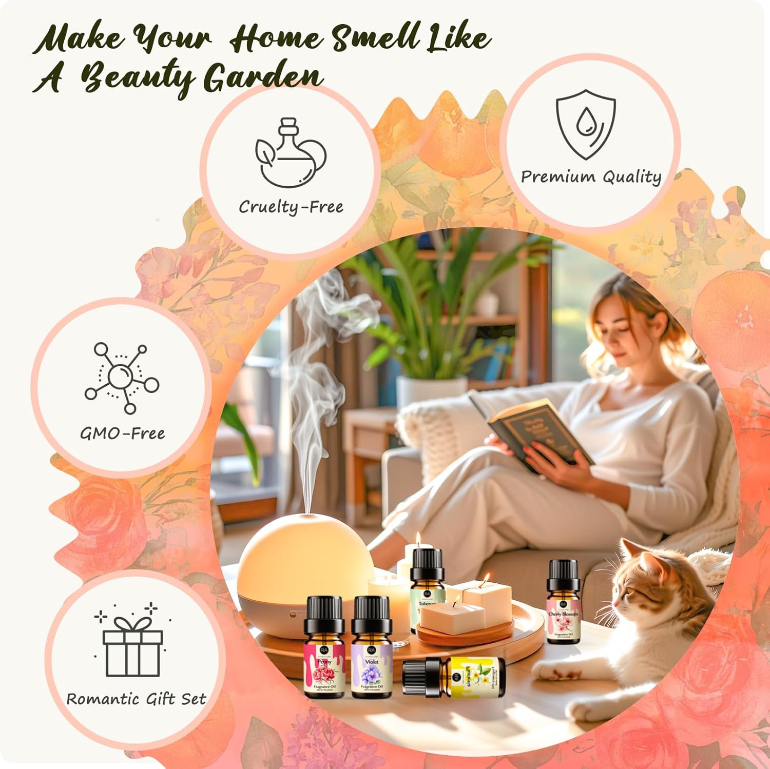 RAINBOW ABBY Floral Essential Oils Set, Premium Fragrance Oil for Candle & Soap Making, 10 Flower Scents in 5ML Bottles, Rose, Jasmine, Cherry Blossom, Gardenia, Plumeria, Peony - Image 5