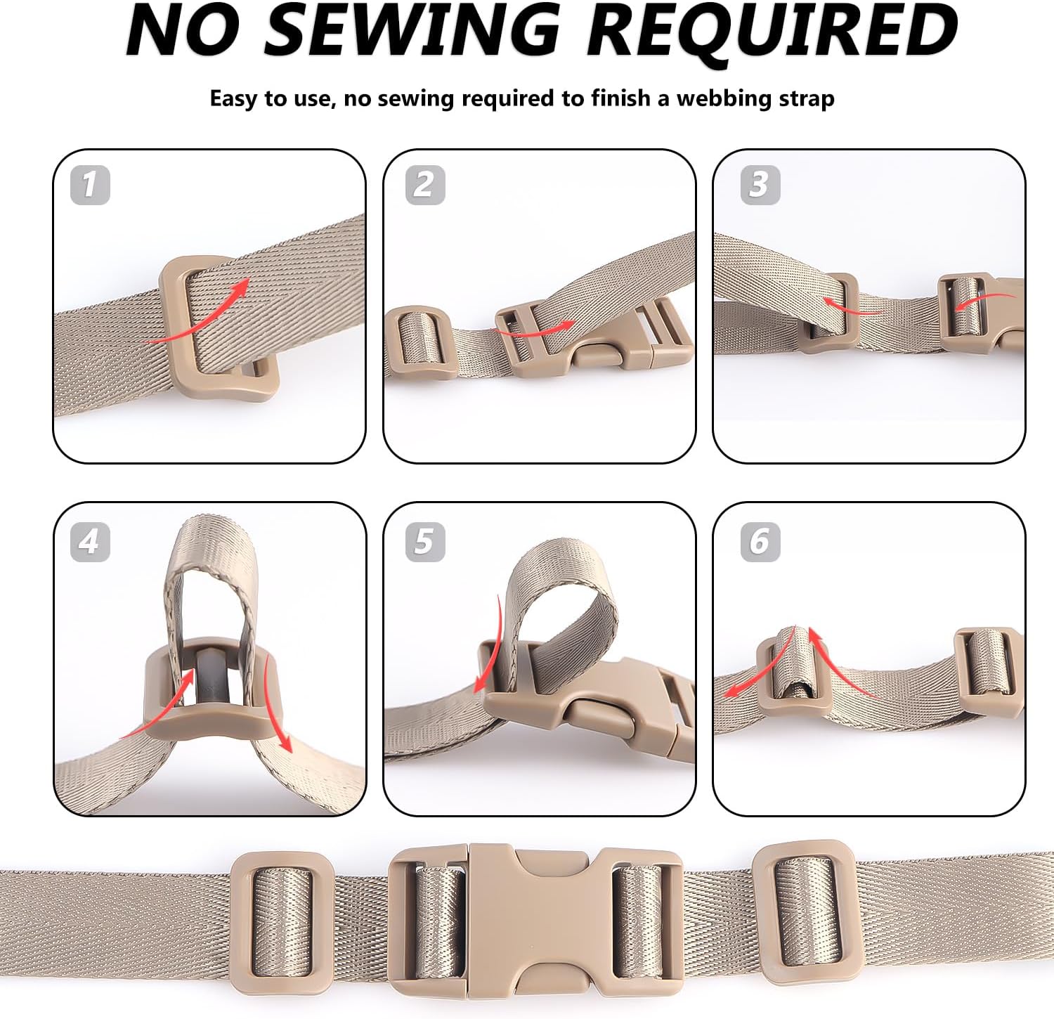 Buckles Straps Kit 1'' - 6 PCS Dual Side Release Buckles, 12 PCS Tri-Glide Sliders, 6 Yards Nylon Webbing 1 inch, Heavy Duty Dual Adjustable No Sewing