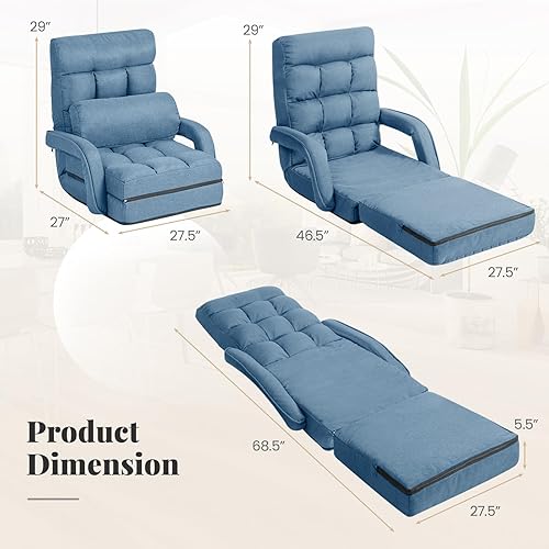 Miniatura 3 de Giantex - Sillón plegable con reposabrazos y almohada ajustable, Acero Poliéster, Azul Azul,Gris,Rojo -,Blanco