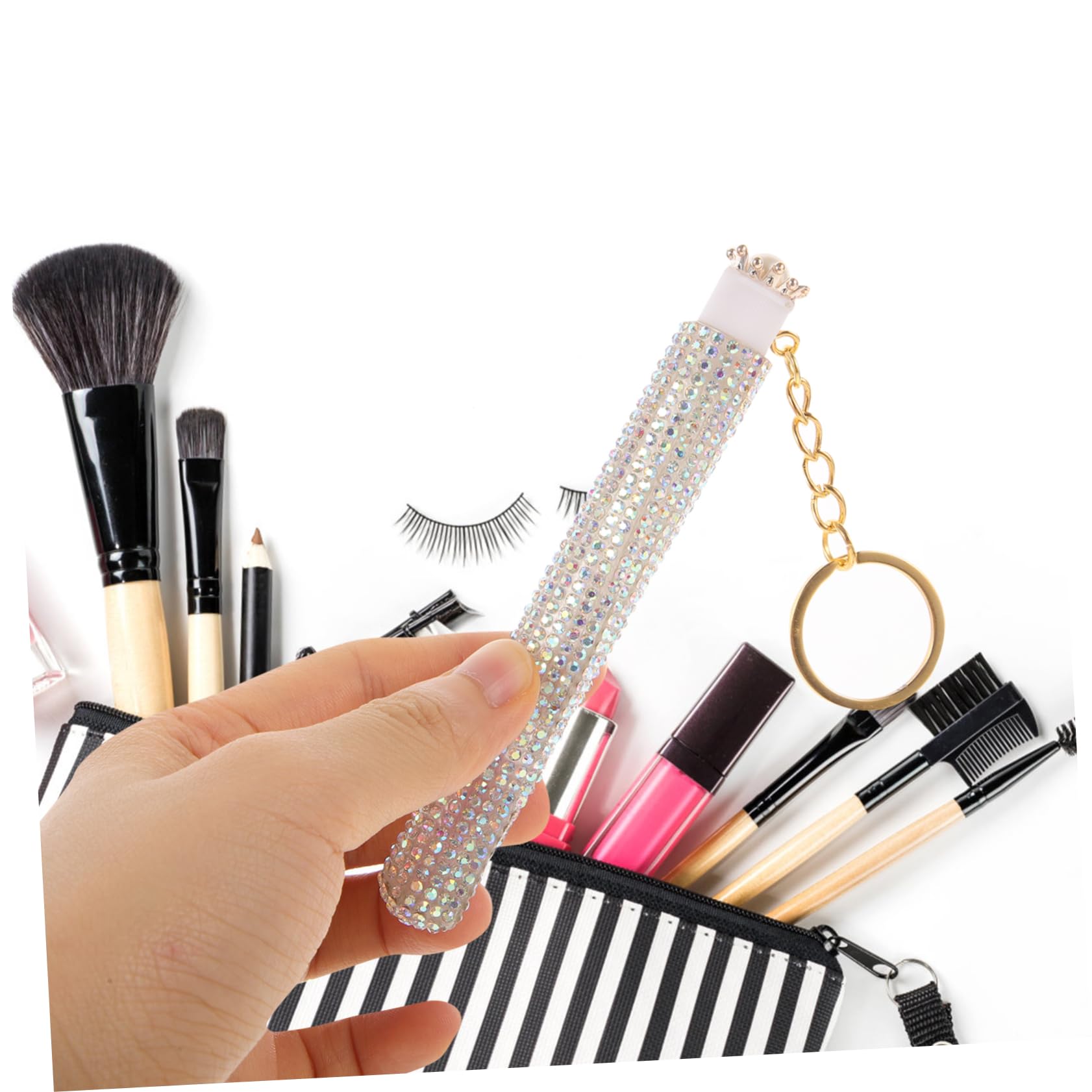 SOESFOUFU Diamond-embellished Mascara Brush in Tube Crystal Handle Easy- Applicator Brush for Travel