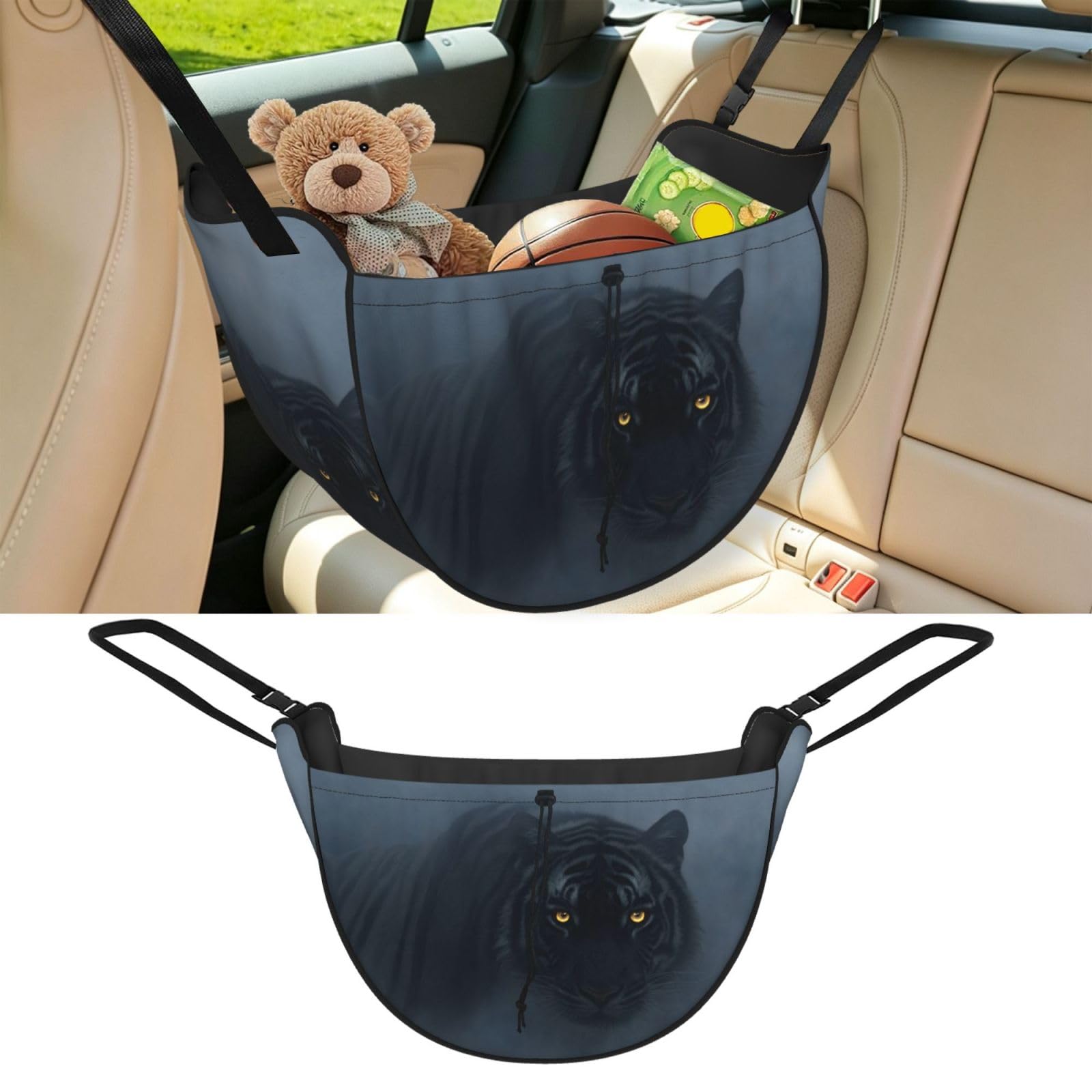 Cntdbu Black Tiger Shadow Car Seat Organizer-Backseat Storage Bag For Travel