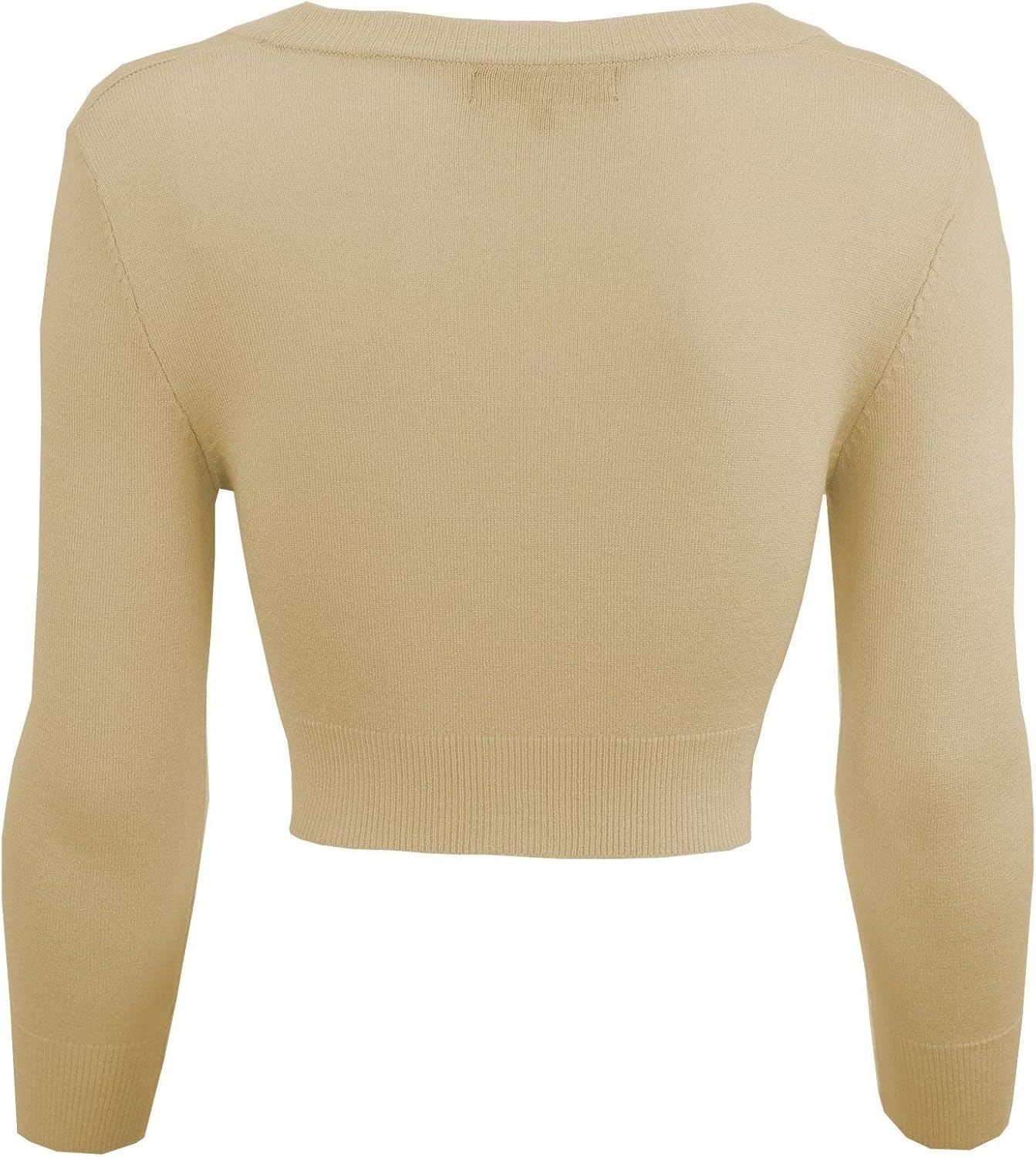 YEMAK Women's Cropped Bolero Cardigan – 3/4 Sleeve V-Neck Basic Classic Casual Button Down Knit Soft Sweater Top (S-4XL) - Image 4