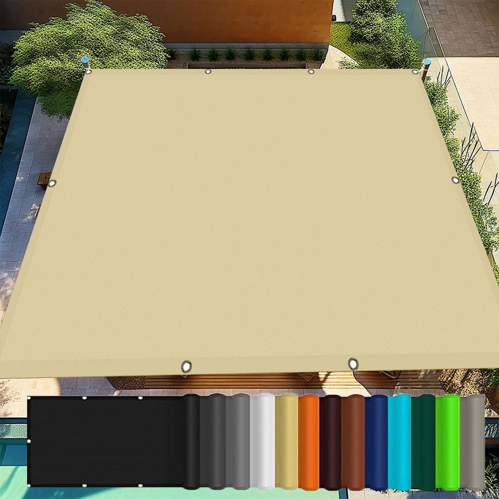Voile d'ombrage rectangulaire 200x580 cm imperméable jaune sable pour terrasse