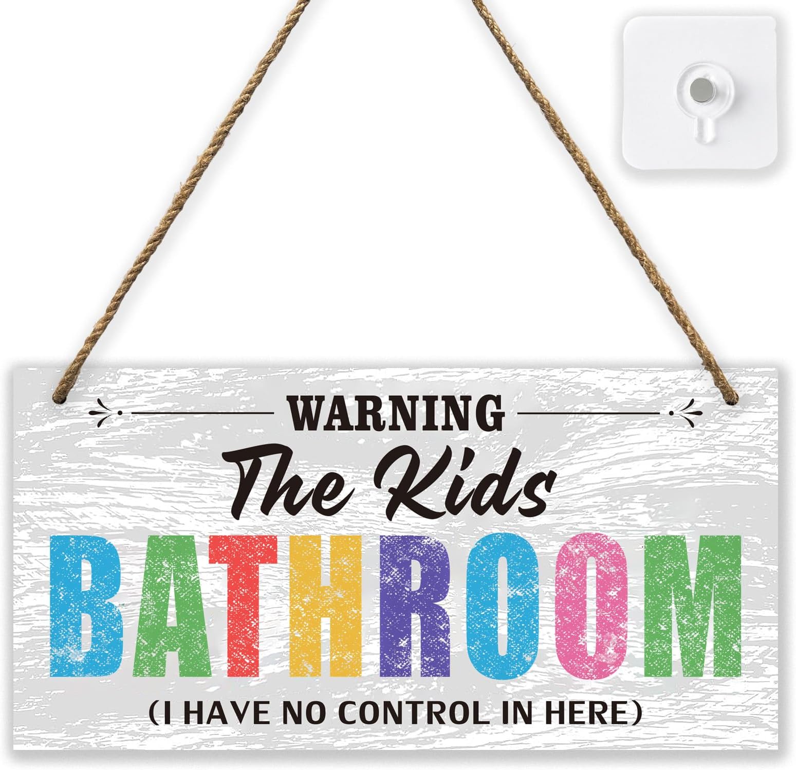 Kids Bathroom Wooden Sign Decor Set, Colorful Kids Bathroom Sign - I Have No Control In Here, Perfect for Family Room Door, Nursery Accessories, Kid's Favorite Gifts
