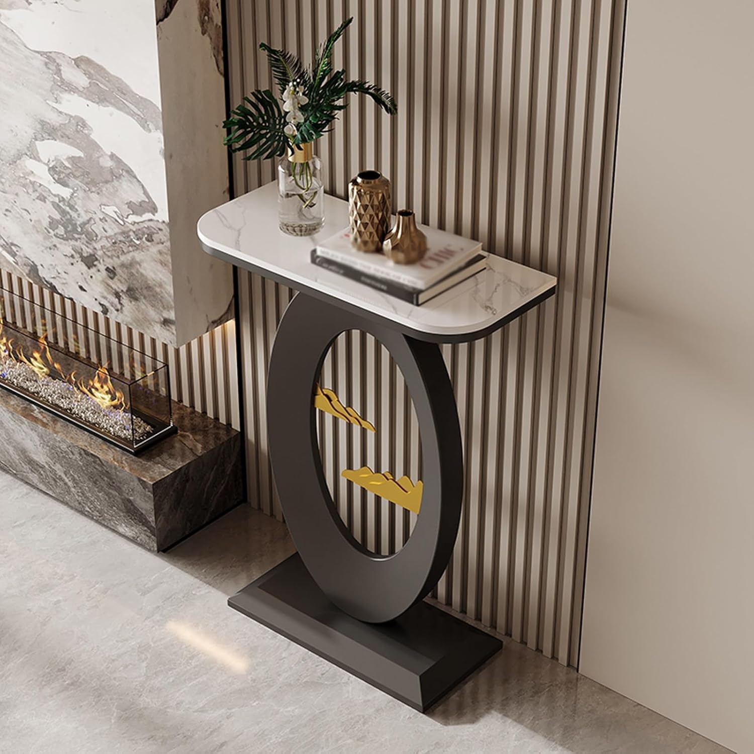 SIONDSTS Modern Marble Console Table with Metal Frame,Slim Entryway Accent Table,Small Narrow Sofa Table,Living Room End Table,for Hallway,Foyer,Entrance,Entryway,Black A,50cm