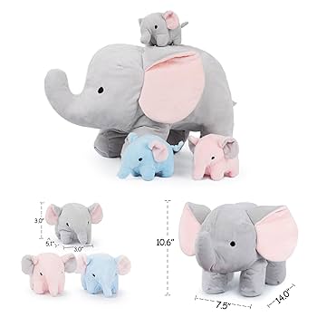 Amazon.com: WEIGEDU Elephant Plush Toy Set – 4-Piece Stuffed