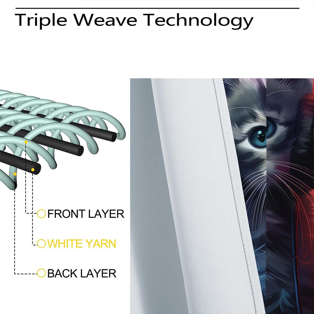 Cute Cat Blackout Curtains for Girls Boy Home Decor, Funny Pet Cats Kawaii Kitten Animal Music Grommet Thermal Insulated Drapes Darkening Window Curtain for Bedroom Living Room, 63 x 63 Inch