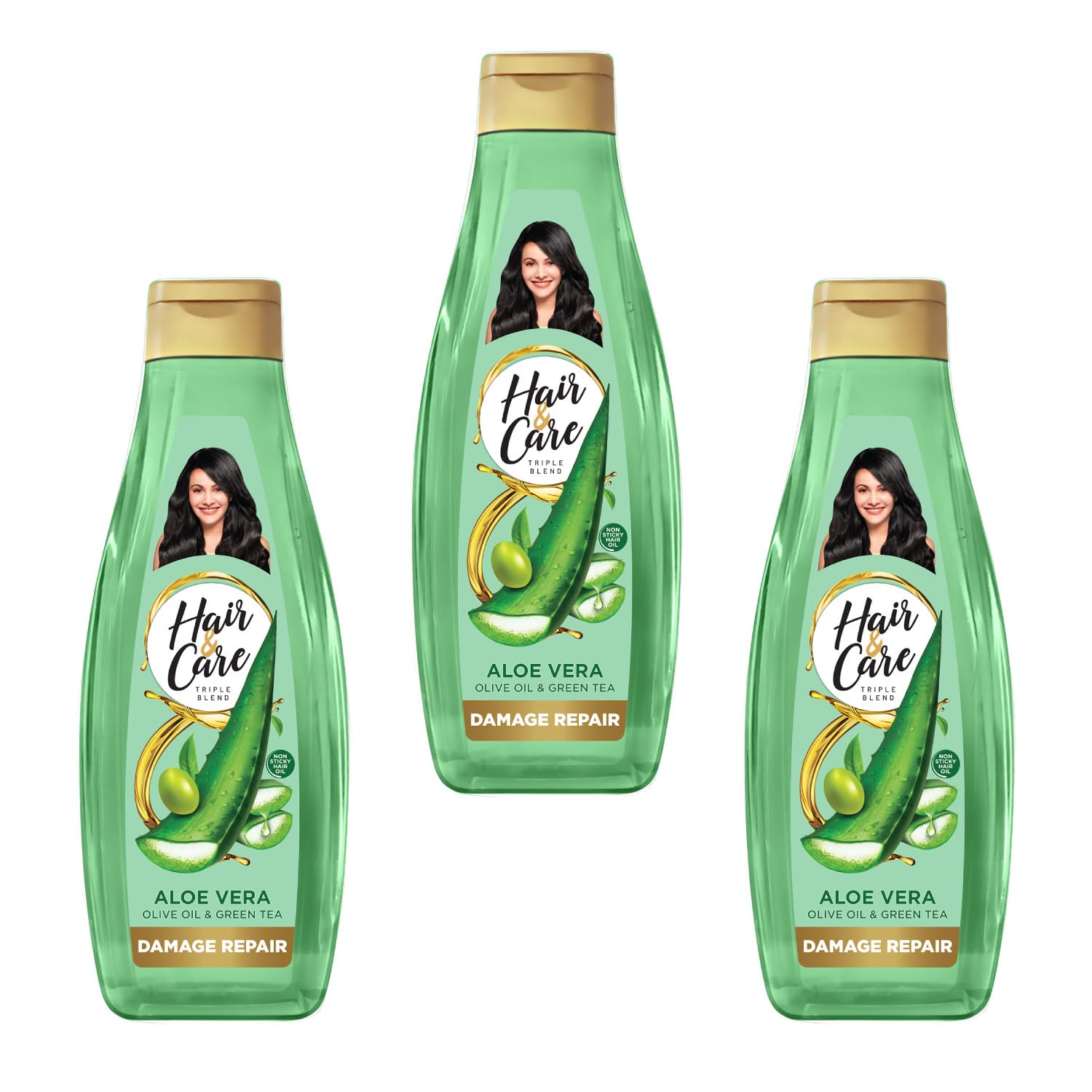 Hair & Care Damage Repair Non-Sticky Hair Oil with Aloe Vera, Olive Oil & Green Tea, 500 ml (Pack of 3)