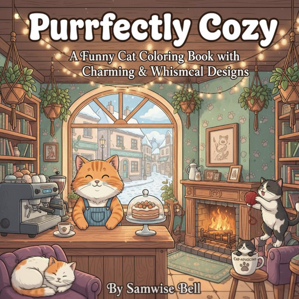 Purrfectly Cozy: A Funny Cat Scene Coloring Book with Charming & Whimsical Designs