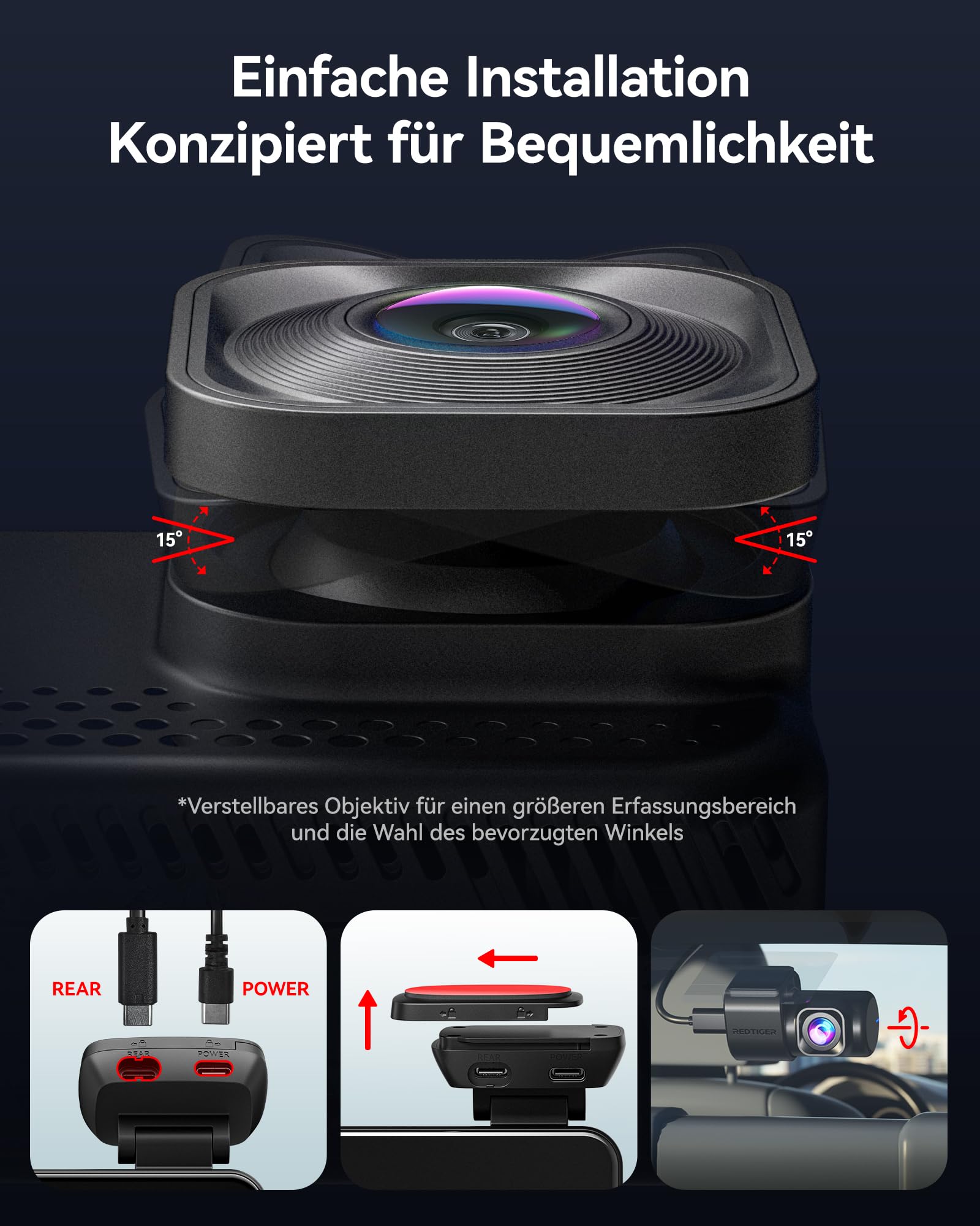 REDTIGER 4K+2.5K Dashcam Voiture Avant Ariere, STARVIS 2, Carte 128 Go