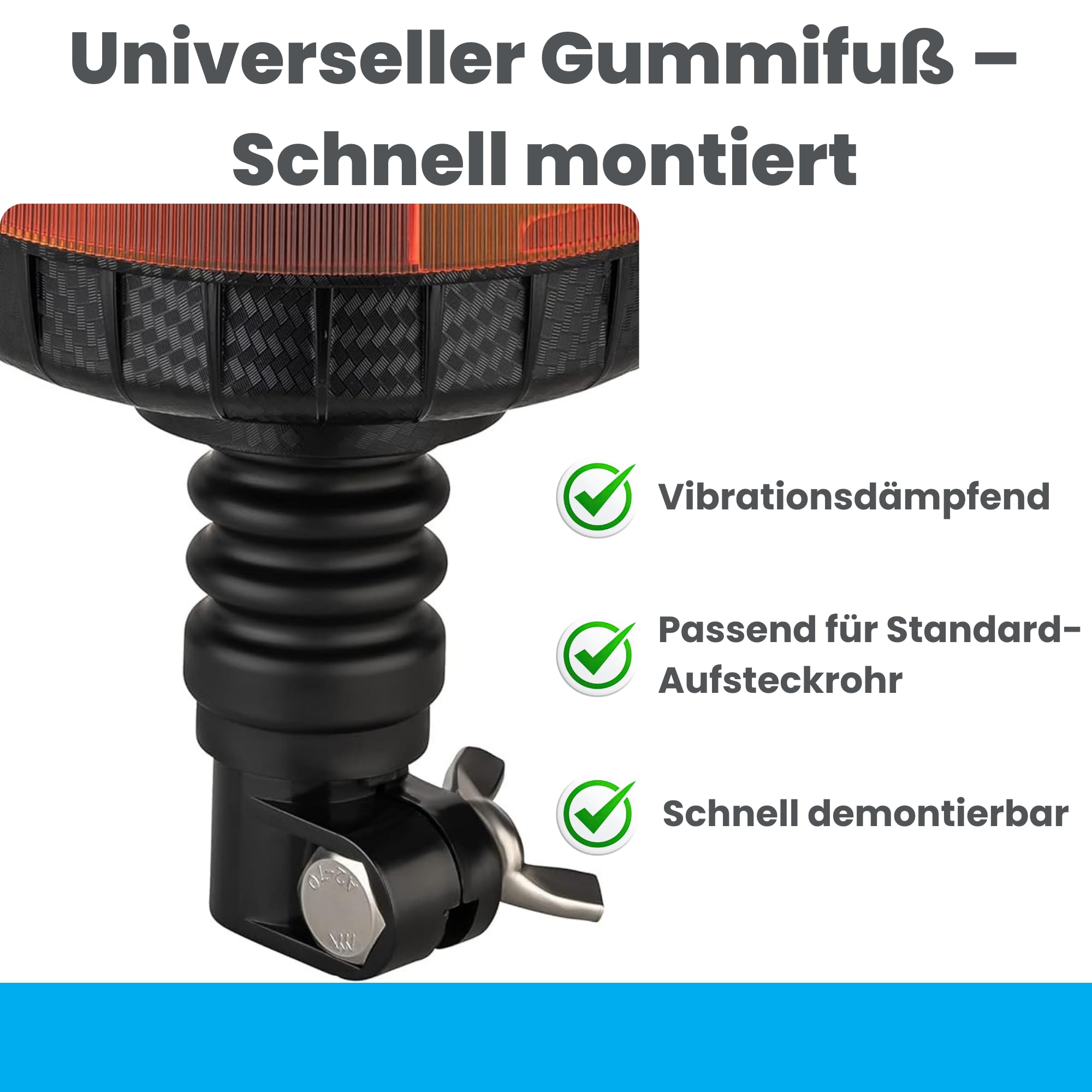 LED Rundumleuchte 12V 24V ECE R65 R10 E4 – 24W Warnleuchte mit Gummifuß – 2 Blitzmodi – IP65 wasserdicht – Rundumkennleuchte für Traktor LKW Anhänger 125x200mm
