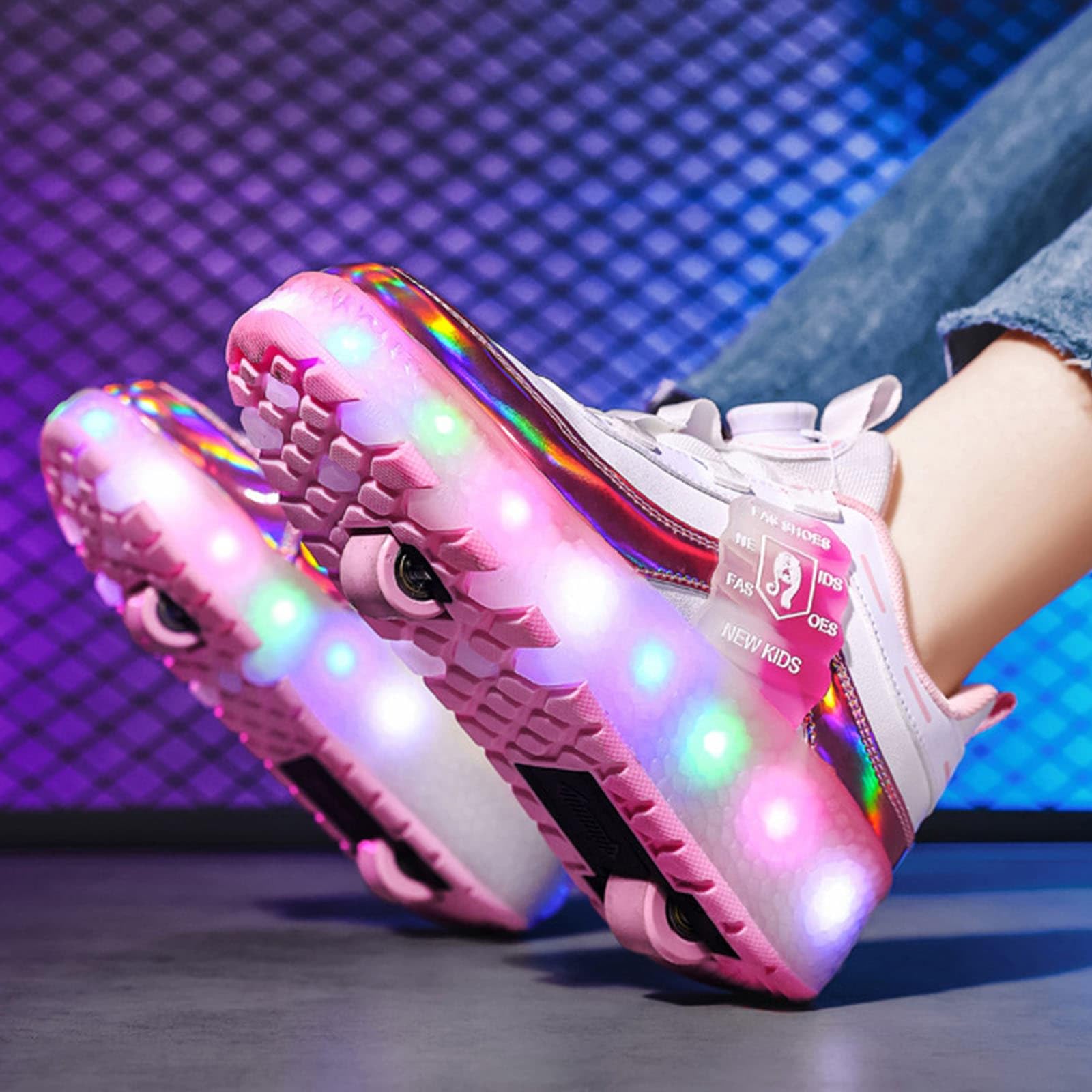 Surwin Chaussures avec roulettes Fille Garçon, Chaussures Skateboard Boucle Pivotante Enfant avec Roues Arrière Rétractables, Basket à roulettes Respirant Sneakers Roller