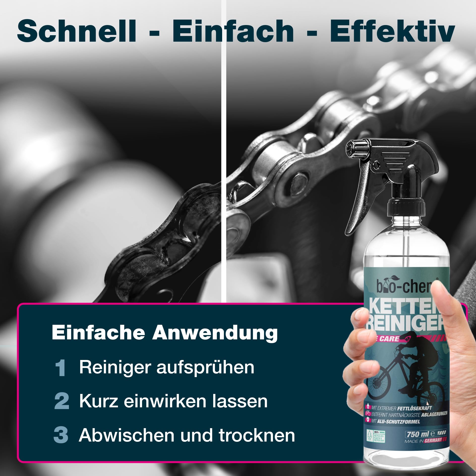 bio-chem Kettenreiniger Fahrrad Antriebsentfetter 1L | Für Fahrradkette, Kassette, Ritzel und Bremsbeläge | materialschonende Reinigung