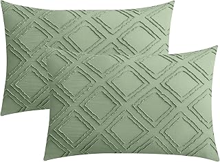 JELLYMONI Pillowcases Standard Size Light Green 2 Pack Boho Plaid Bed Pillow Covers 20x26in Microfiber Envelope Pillow Shams Tufted Bohemian Textured (Pillows are not Included) - Buy now