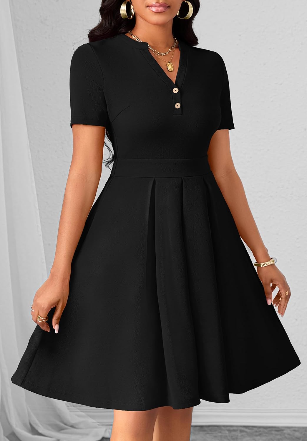 Womens Short Sleeve V Neck Casual Semi-Formal Dress Wedding Guest Cocktail Dresses with Pockets - Image 3