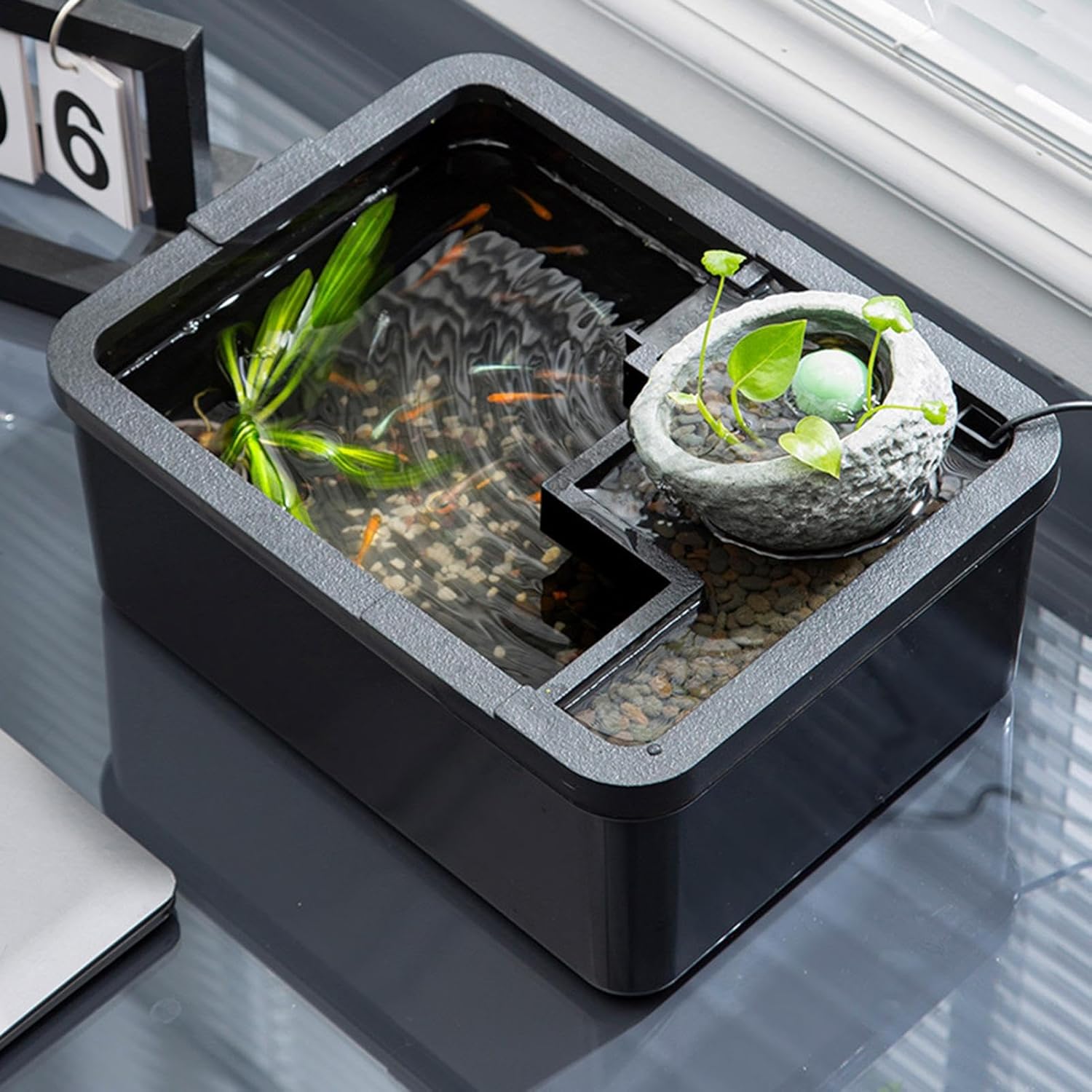 Small Fish Tank,Quiet Tiny Landscape Decor with LED Light and Pump | Small Fish Aquariums | for Betta Shrimp Jellyfish Aquaponics Desktop Hospital Bookshelf Studio Bedroom