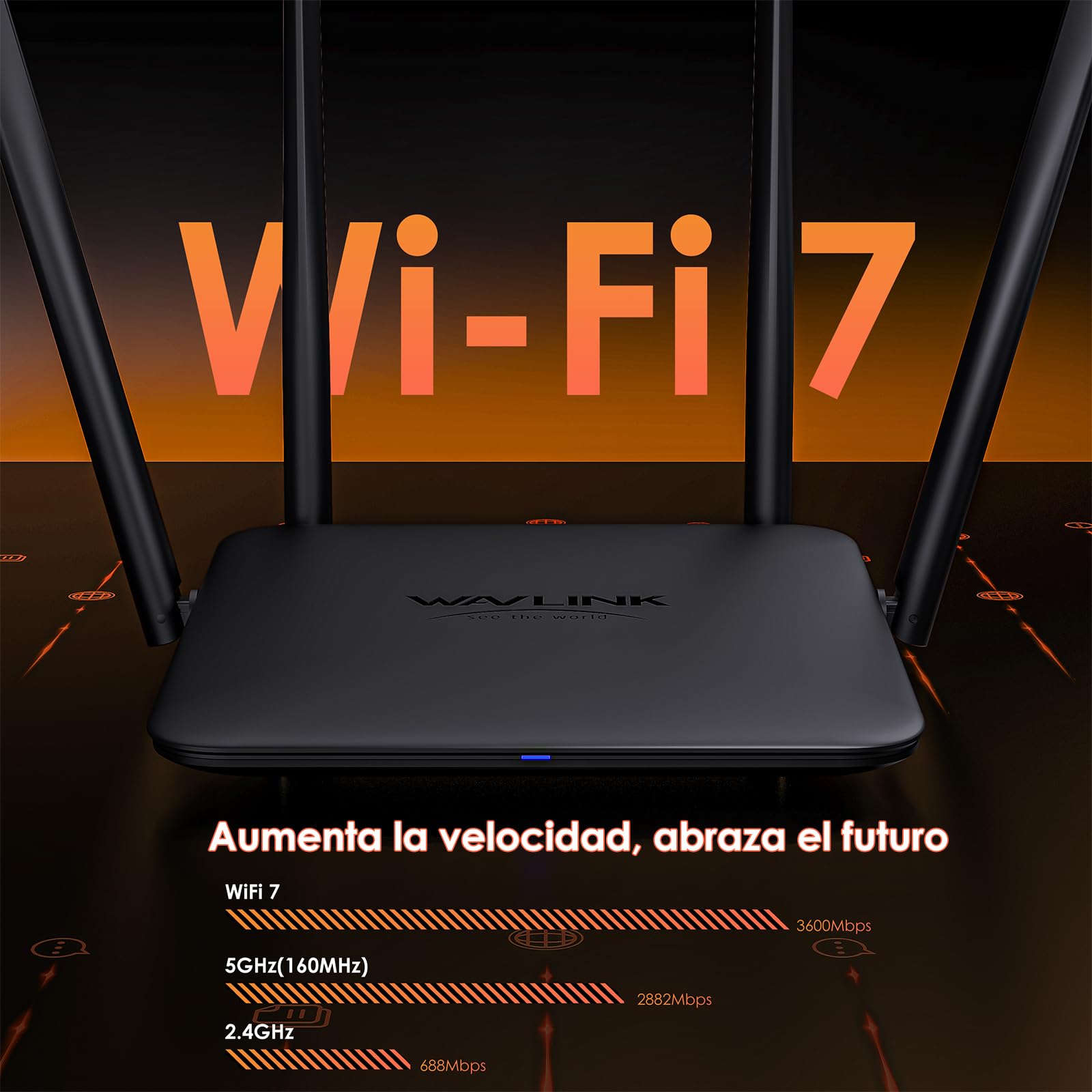 WAVLINK BE3600 router Wi-Fi 7 | dwupasmowy system WiFi do gier | pasma 6 GHz i 5 GHz | wtyczka brytyjska | MLO, 4096-QAM do strumieniowania 4K | VPN, QoS, sieć dla gości | łatwa konfiguracja do domu i
