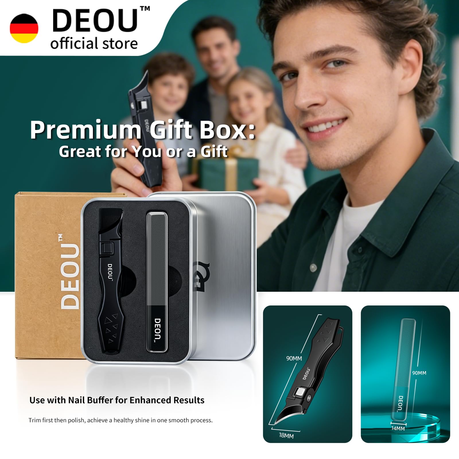 DEOU Tagliaunghie incarnite con lima per unghie, tagliaunghie obliquo in acciaio inox di alta qualità, anti-spruzzo, strumento per manicure con buco della serratura, confezione regalo per unghie