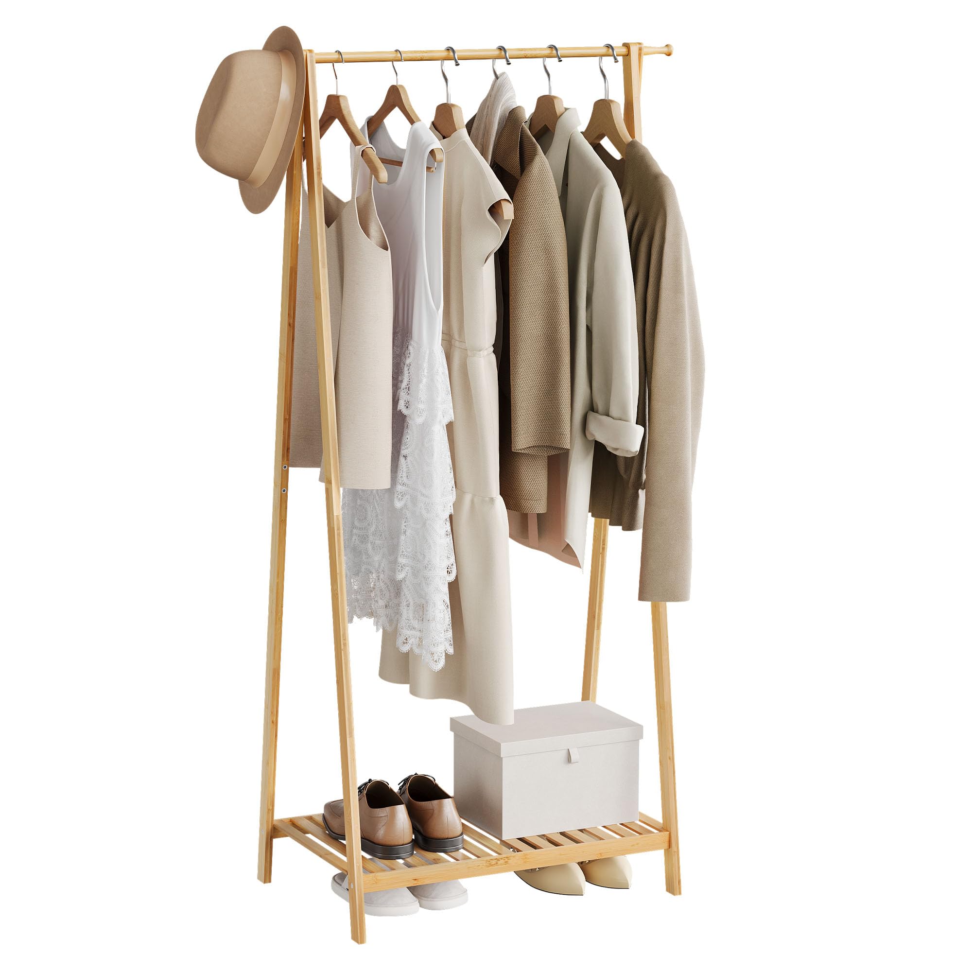 eSituro Portemanteau en Bambou, Portant à Vêtements avec 2 Étagères de eSituro Portemanteau en Bambou, Portant à Vêtements avec 2 Étagères de