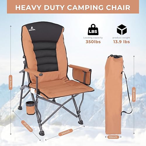 Miniatura 2 de Sillas de campamento para adultos, respaldo ajustable, silla de campamento plegable de gran tamaño, soporta 350 libras para exterior con portavasos