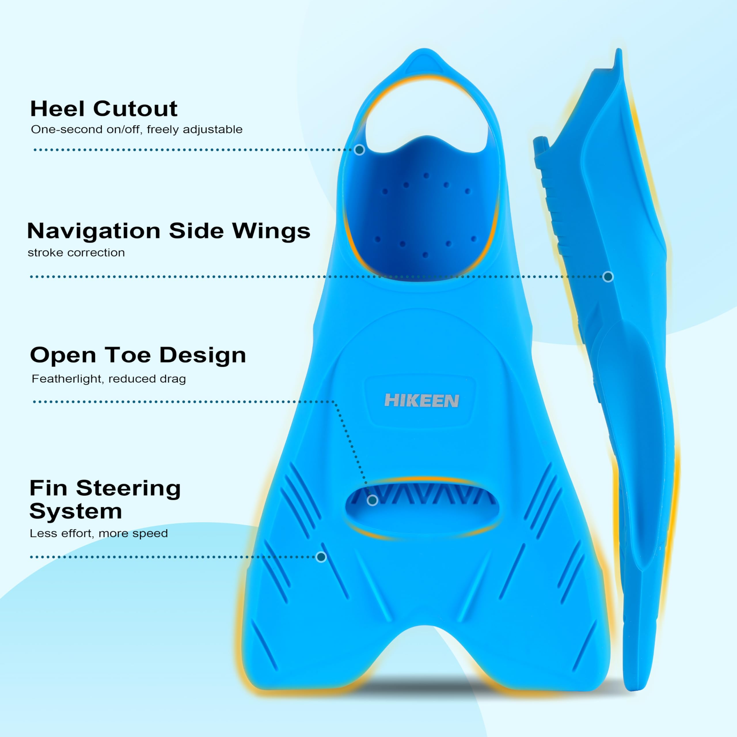 Boosteady Palmes d'entraînement de natation avec talon ouvert – Palmes en silicone à lame courte pour adultes et adolescents, design à faible résistance avec drainage des orteils, sac de transport en