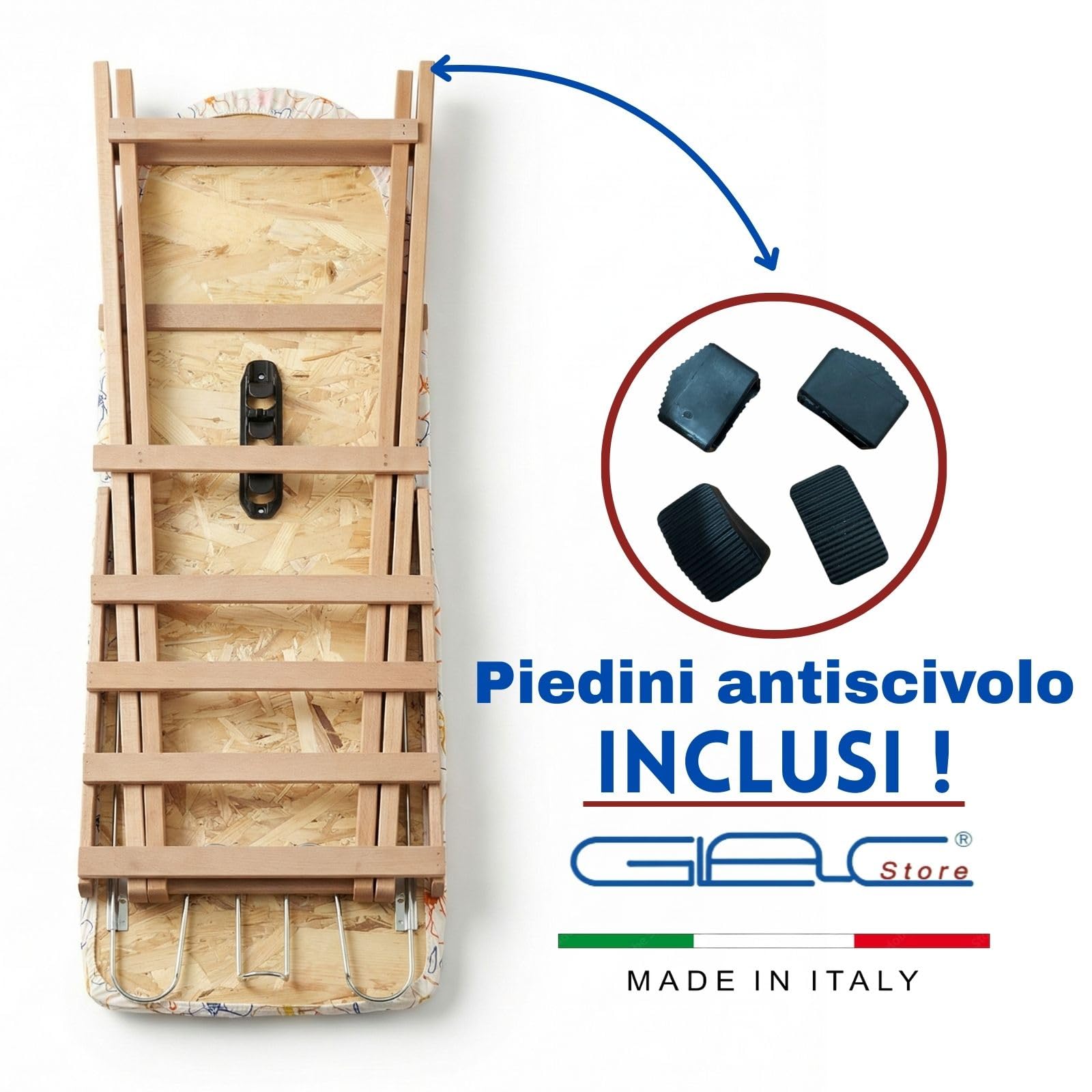 Glac Store Asse da Stiro Made in Italy 118x35 cm – Altezza Regolabile 82/87/93 cm – Piano in Legno – Porta Biancheria 47 cm – Pieghevole con Piedini Antiscivolo – Fantasia Casuale