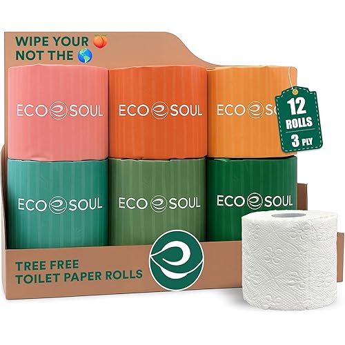 Eco Soul Premium Bamboo Toilet Paper 3 Ply | 12 Mega Rolls | 300 Sheets Each | FSC Certified Hypoallergenic, Textured & Skin-Friendly Septic-Safe Soft Bathroom Tissue Eco-Friendly Chemical & Dye Free