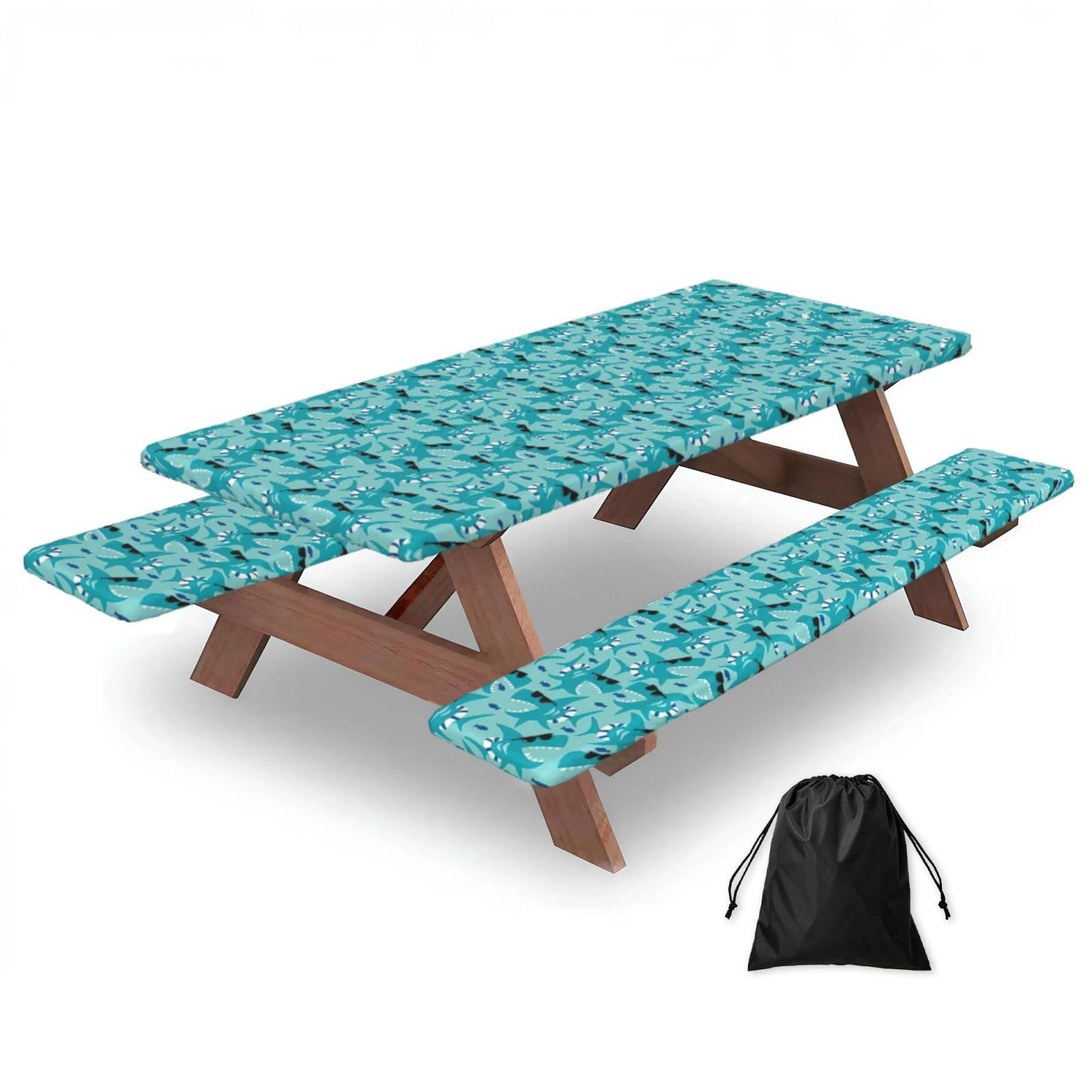 Yqxwjl Black Shark With Sun Glass Print Camping Essentials Waterproof Camping Table And Bench Cover With Drawstring Bag 183 Cm