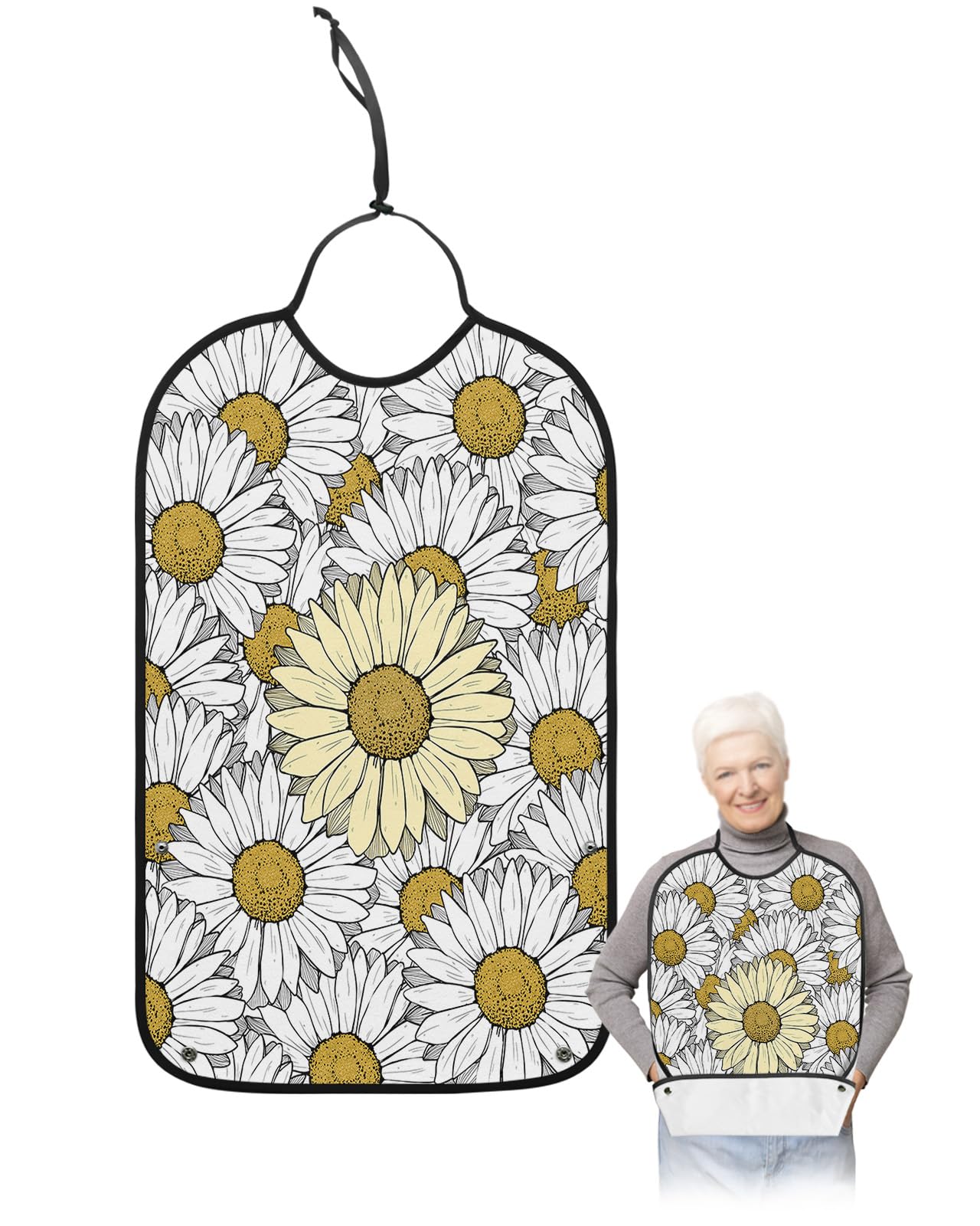 Watercolor Flower Adult Bib for Eating with Crumb Catcher,Washable & Waterproof Terry Cloth Adjustable Elderly Women Men Adult Bibs Funny Apron Reusable Clothing Protector Minimalist Aesthetics Floral