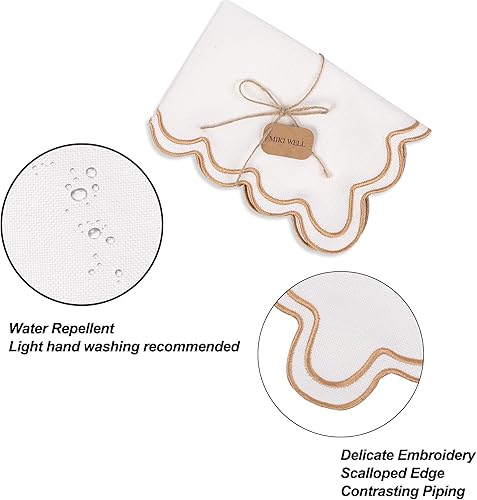 Miniatura 5 de Juego de 6 manteles individuales de algodón y lino, 13 x 19 pulgadas, manteles individuales festoneados con bordado ondulado y festoneado, lavables,