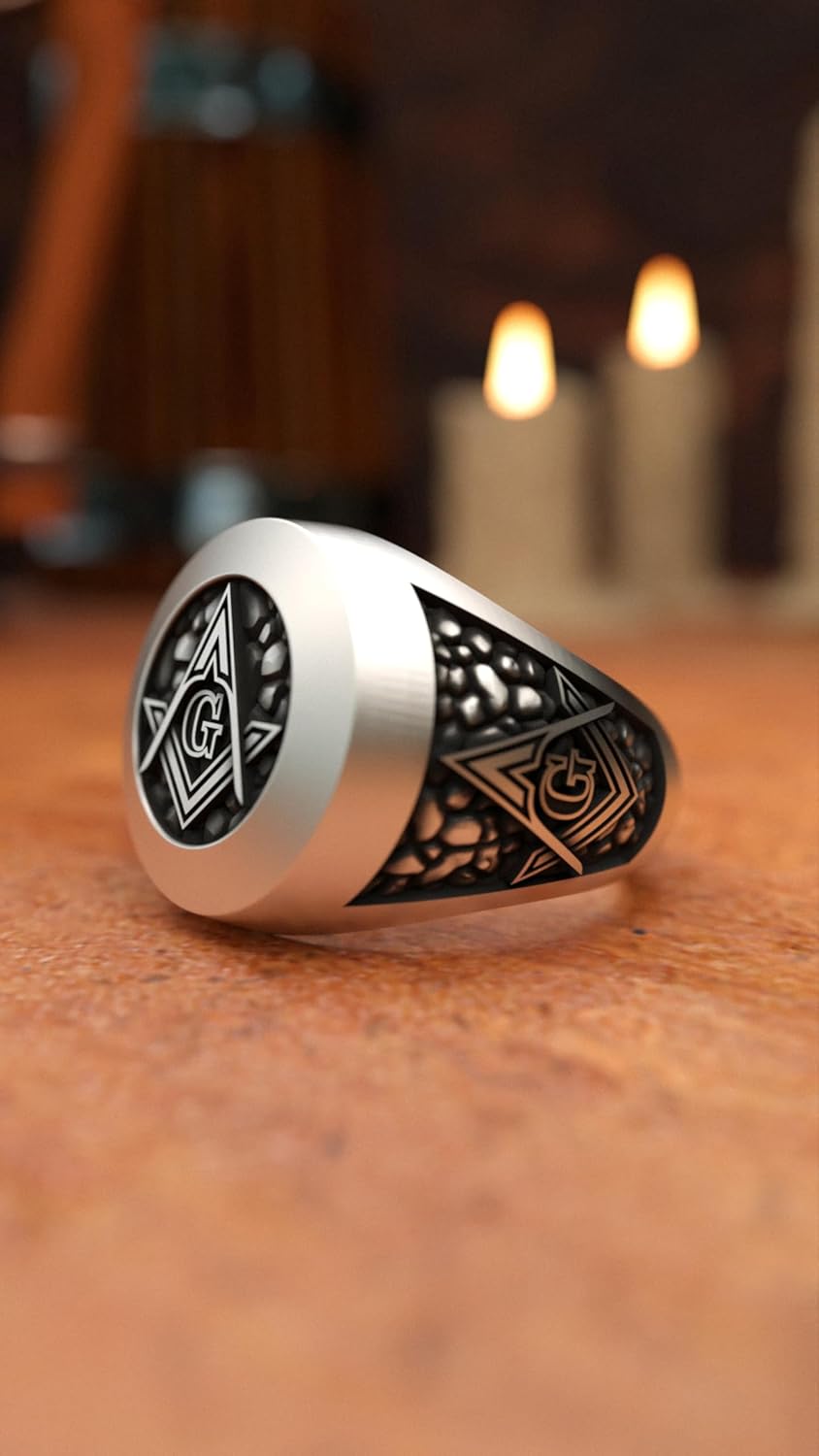 Elegant 925 Sterling Silver Masonic Signet Ring - Handcrafted Freemason Symbol Jewelry