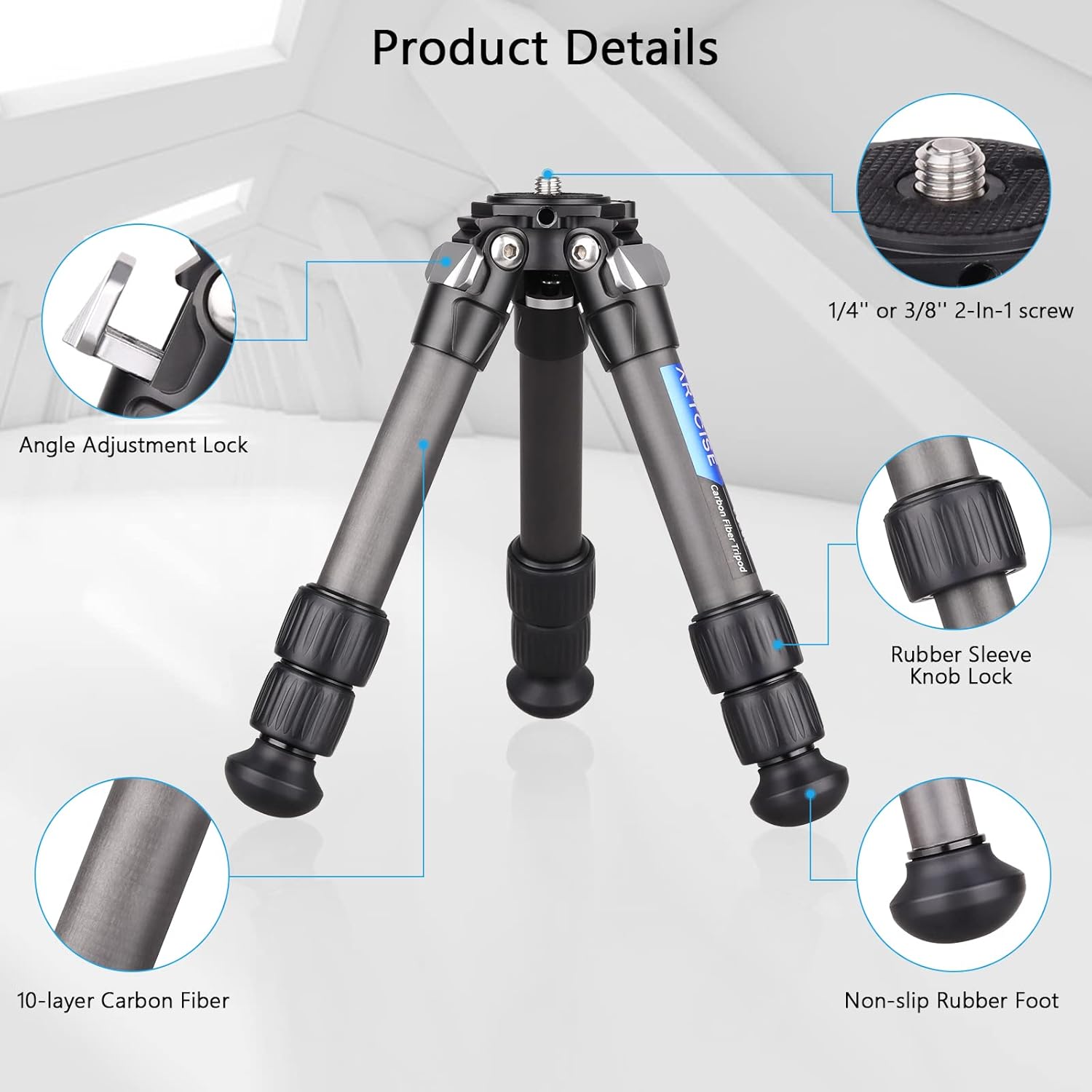 ARTCISE Carbon Fiber Tripod - Portable Desktop Compact Lightweight for Camera DSLR Camcorder, Max Load 22lbs/10kg