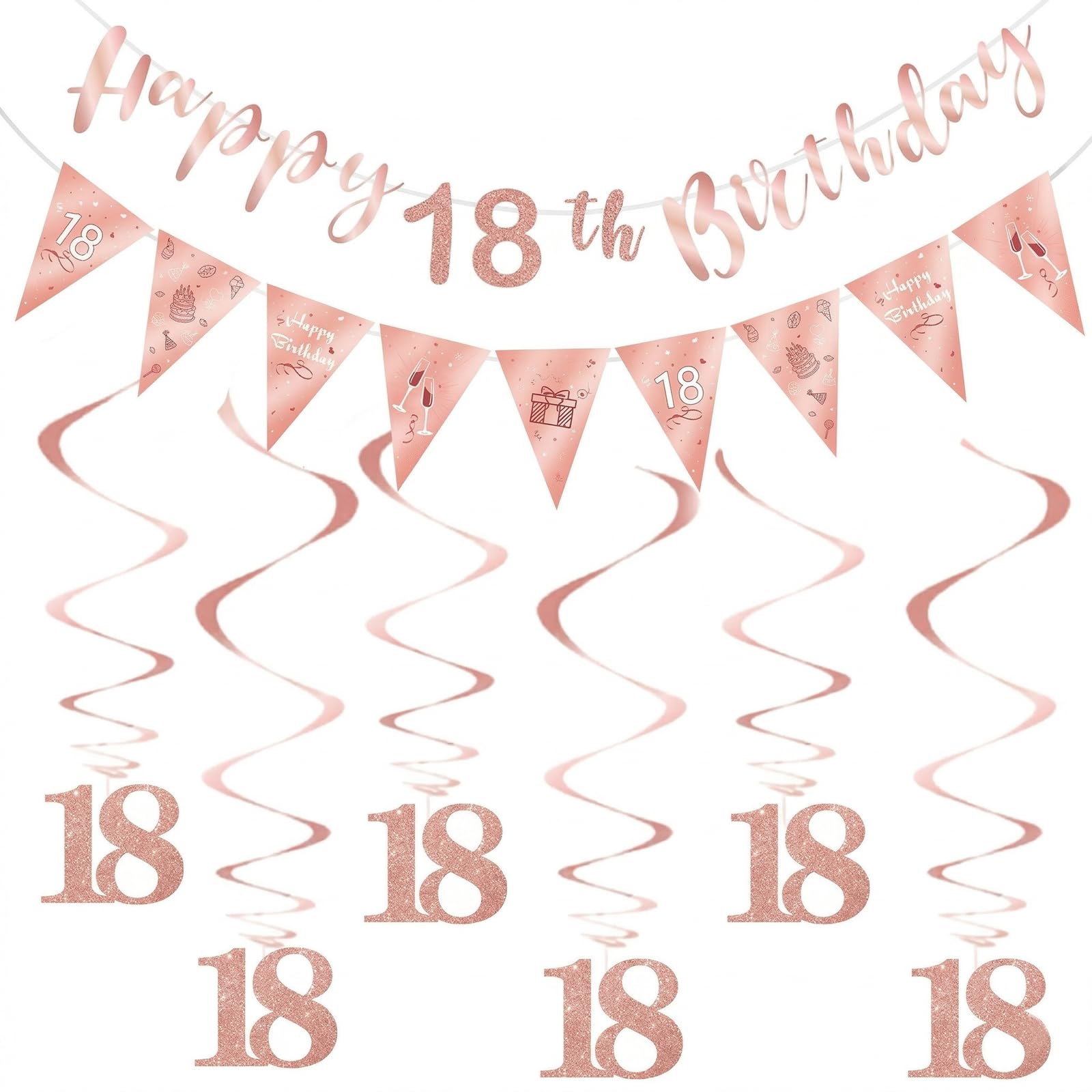 Rose Gold 18th Birthday Banner - Happy 18th Birthday Glitter Decorations,Party Supplies for Girls 18Year Old Celebration