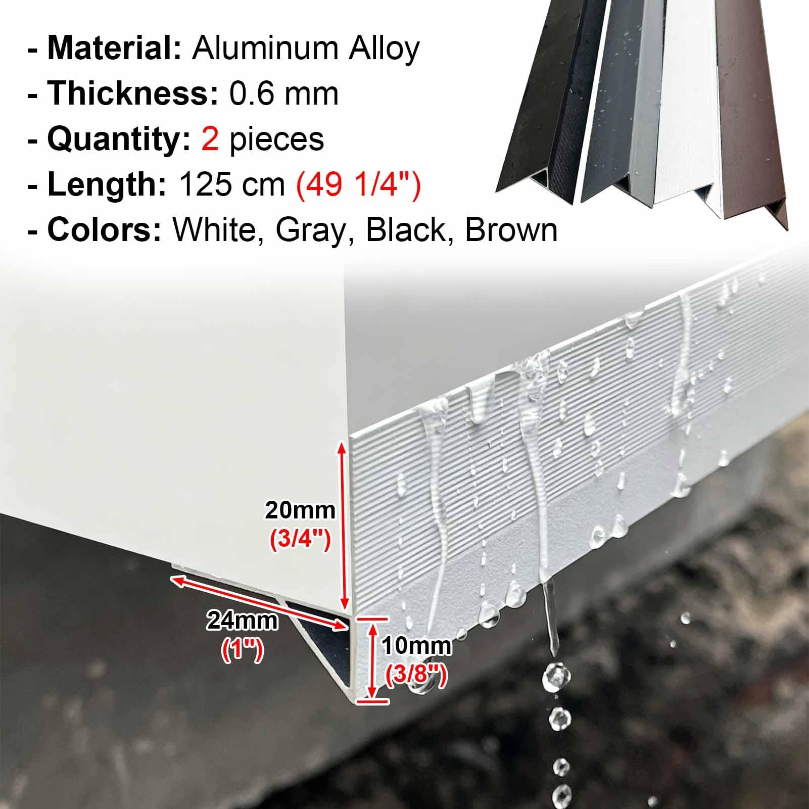 Vibeo Barre de Seuil Profilé D'égouttement Plat pour sous-toiture | Moulure de Finition Déflecteur de Pluie, Bord de Toit en Aluminium pour Solin D'égouttement, Gouttière Murale Extérieure
