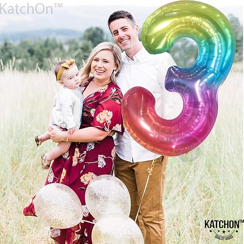 Miniatura 7 de KatchOn, Globo gigante de gelatina arcoíris número 3, 40 pulgadas, globo número 3 para decoraciones de tercer cumpleaños de niña, globos de tercer