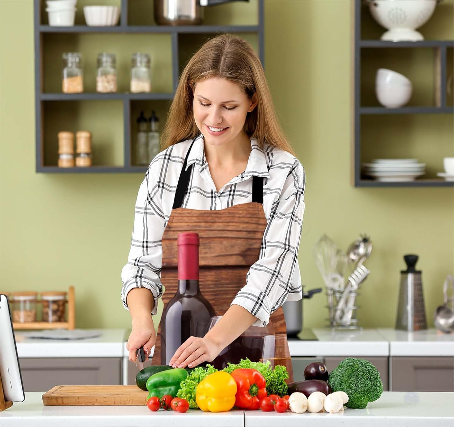 Wine and Cheese Apron for Women Men, Adjustable Apron Cooking Kitchen Chef Apron for Home Kitchen, Baking Gardening BBQ, Coffee House, Restaurant - Image 5