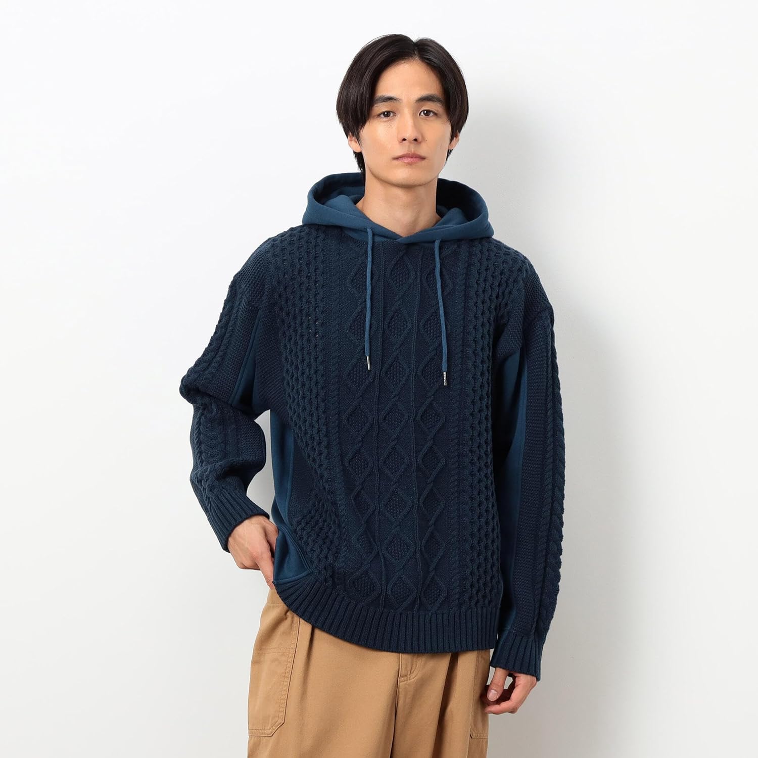 [コムサイズム] [パープル＆イエロー] ニット&times;裏シャギーパーカ 55-41KM31-205