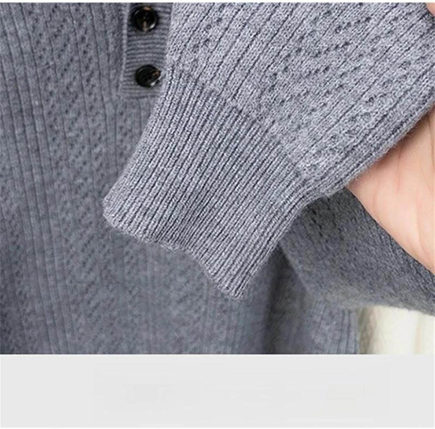 Men's Textured Knit Polo Sweaters Long Sleeve Pullover Turndown Collar Anti Pilling Fabric for Business Casual Wear