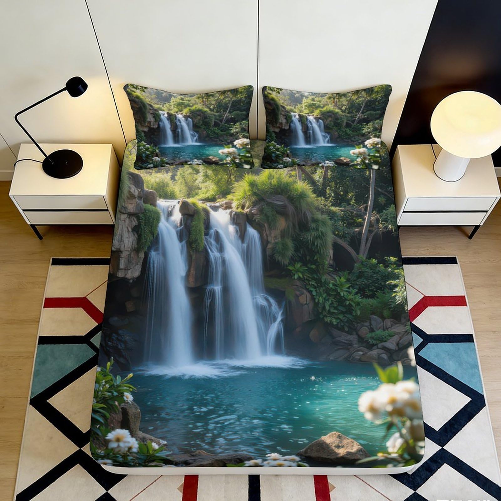 Pnayamiorkfel Style-9 3D Printed Waterfall Scenic Fitted Sheet Microfiber Soft Bedroom Decor Nature Lake Mattress Cover For All Ages 90X200x25cm